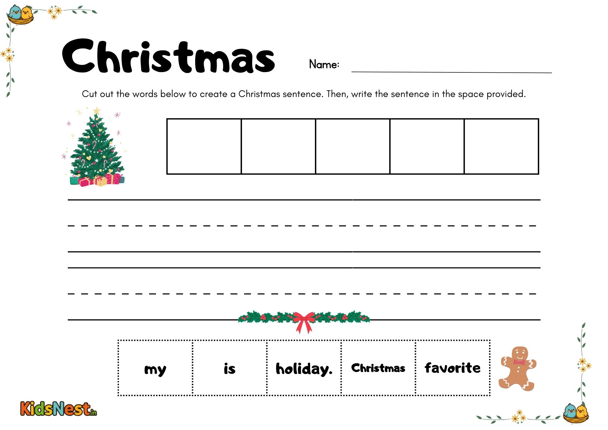 Christmas Sentence Writing Worksheets for Kids | Printable