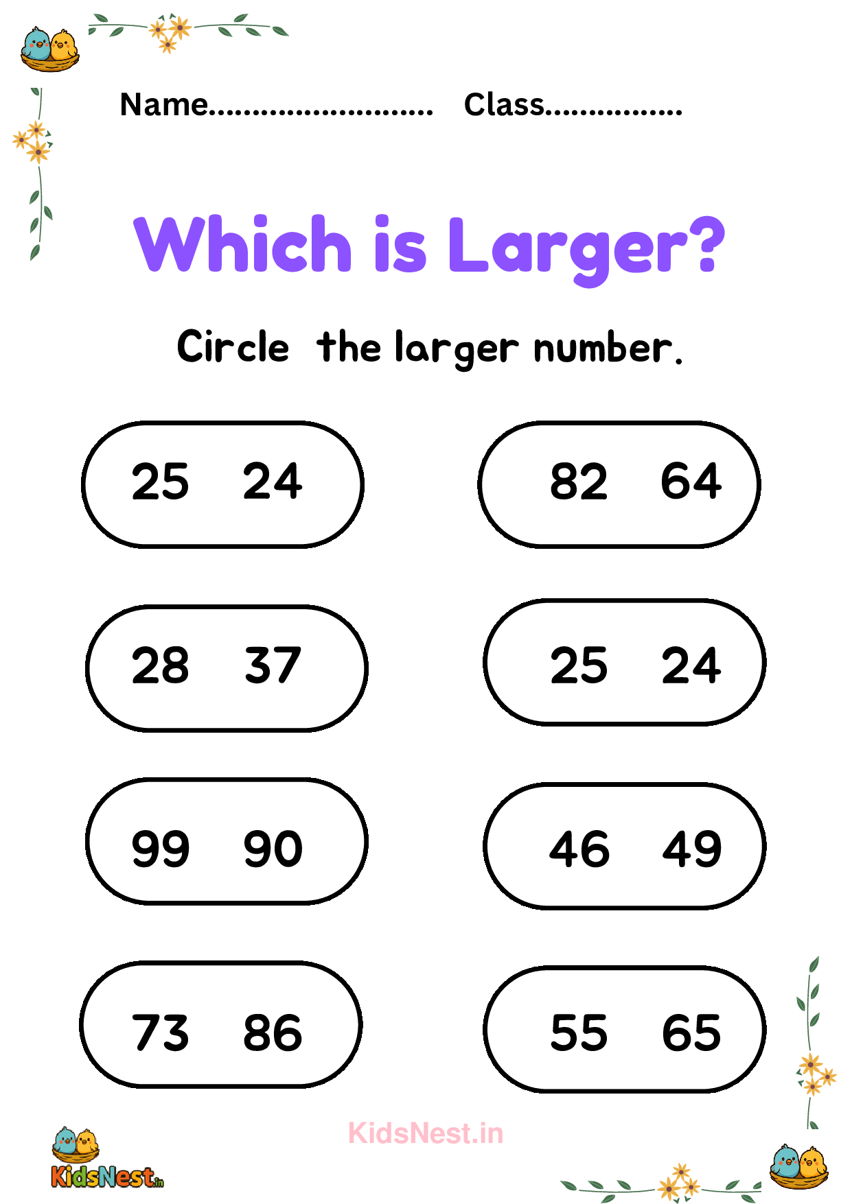 Circle Larger Number Math Worksheet | Printable Activity
