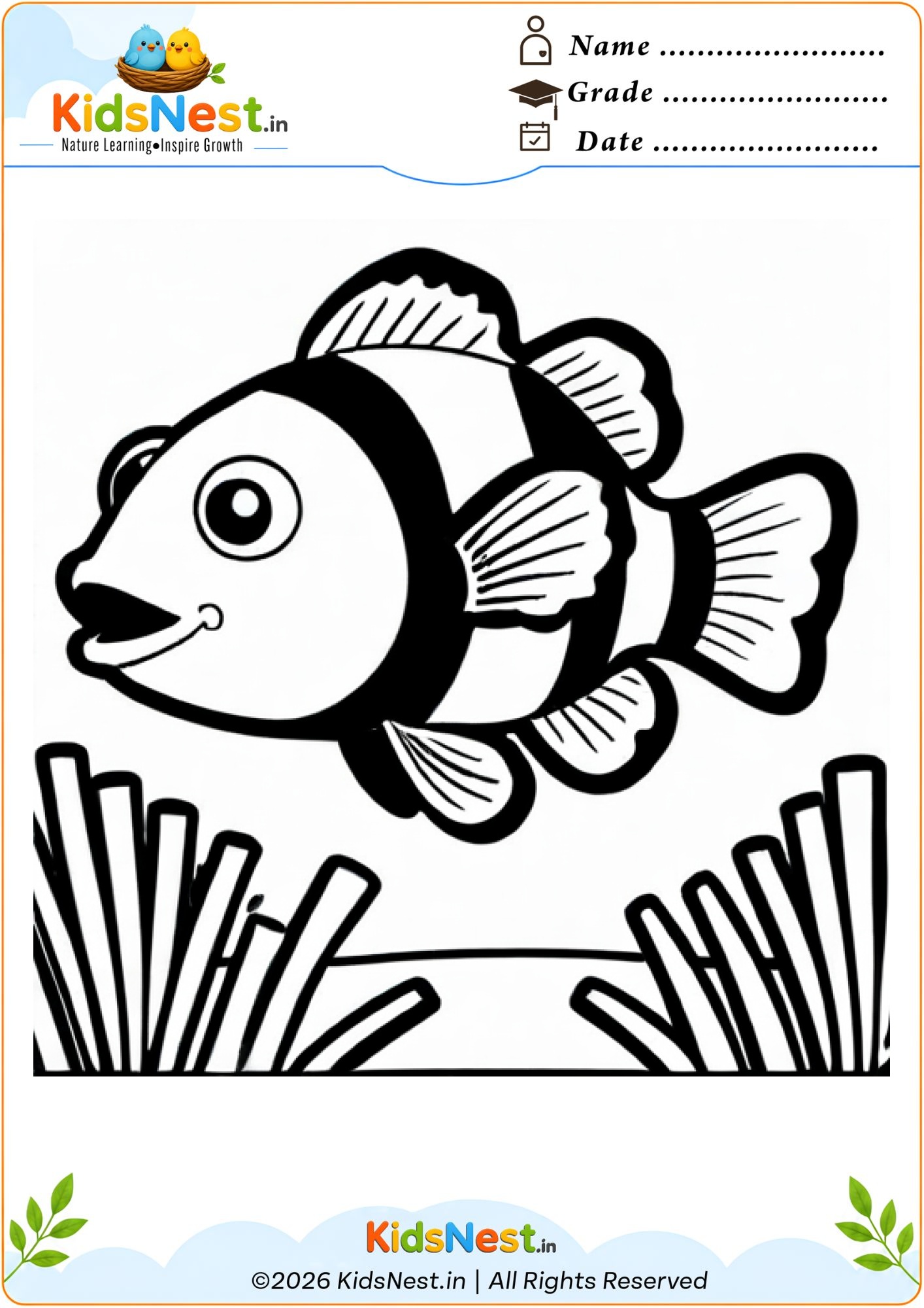 Clownfish Coloring Page for Kids | Free Printable Worksheet