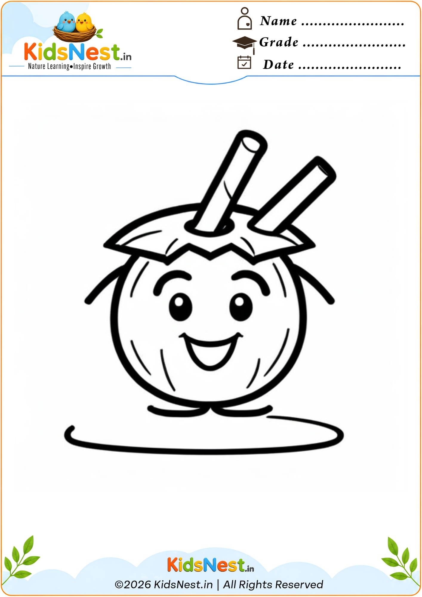 Printable Coconut Drink Coloring Page for Kids | Free PDF