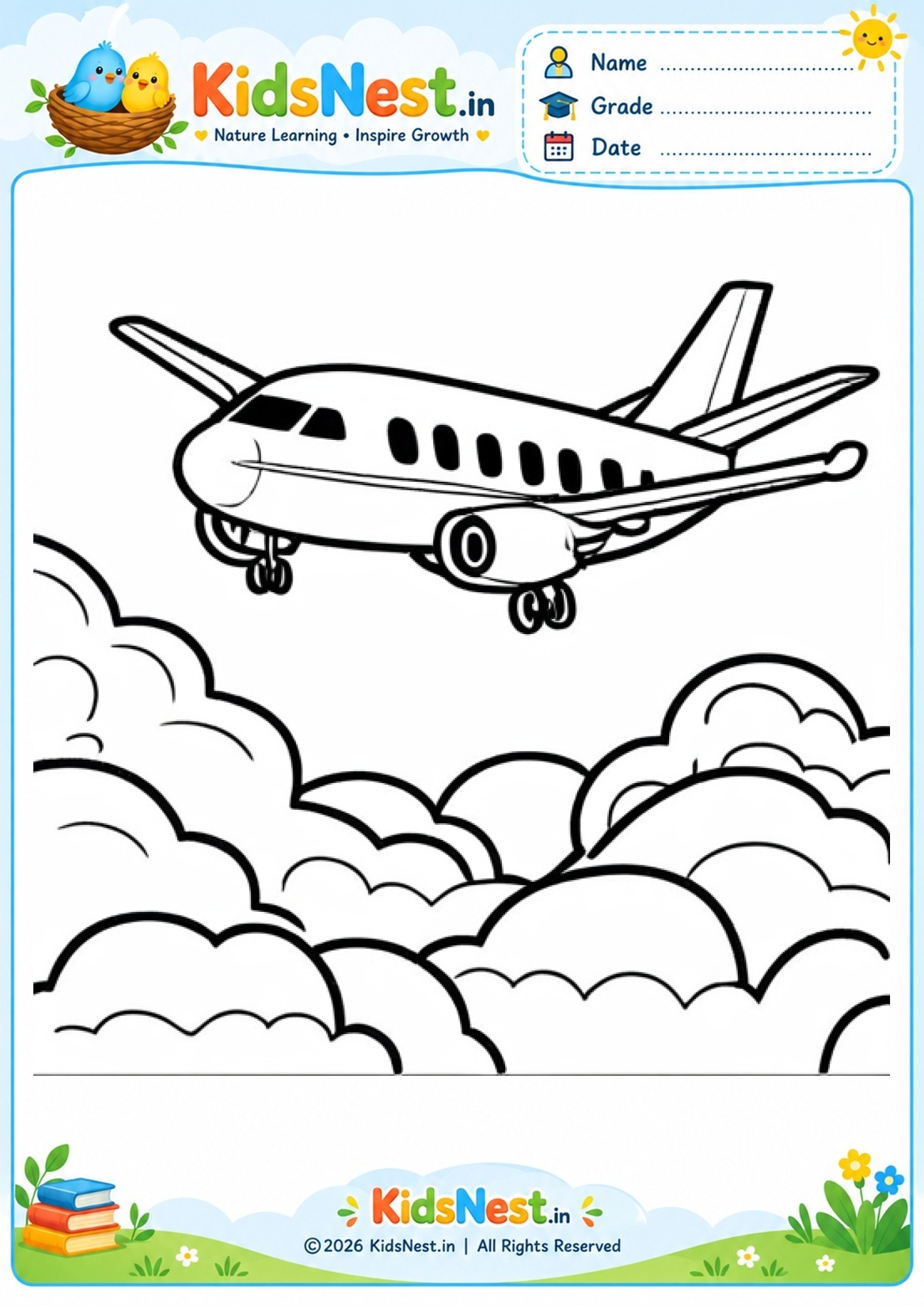 Printable Airplane Coloring Page for Kids | Educational Activity