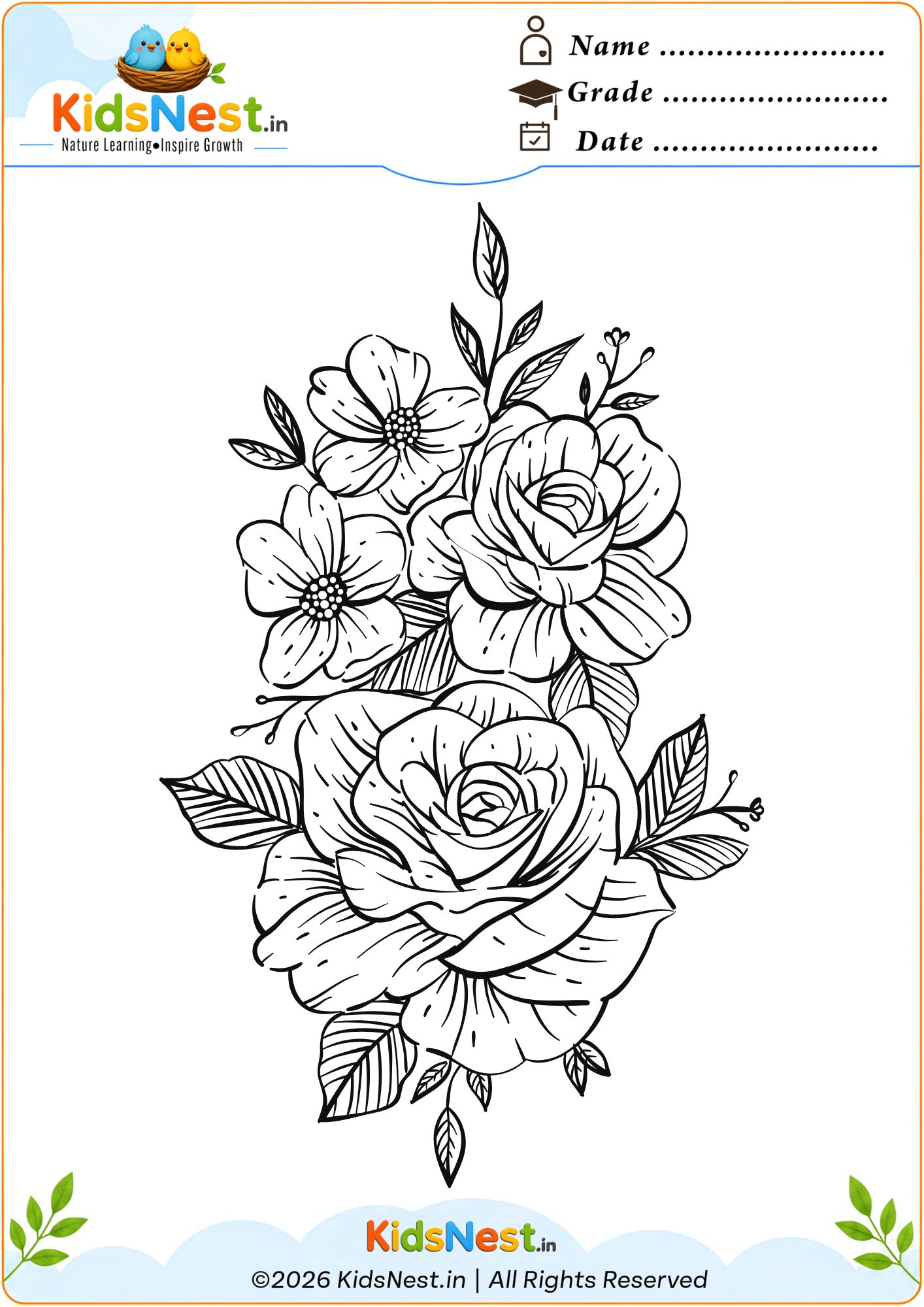 Free Printable Flower Bouquet Coloring Page for Kids