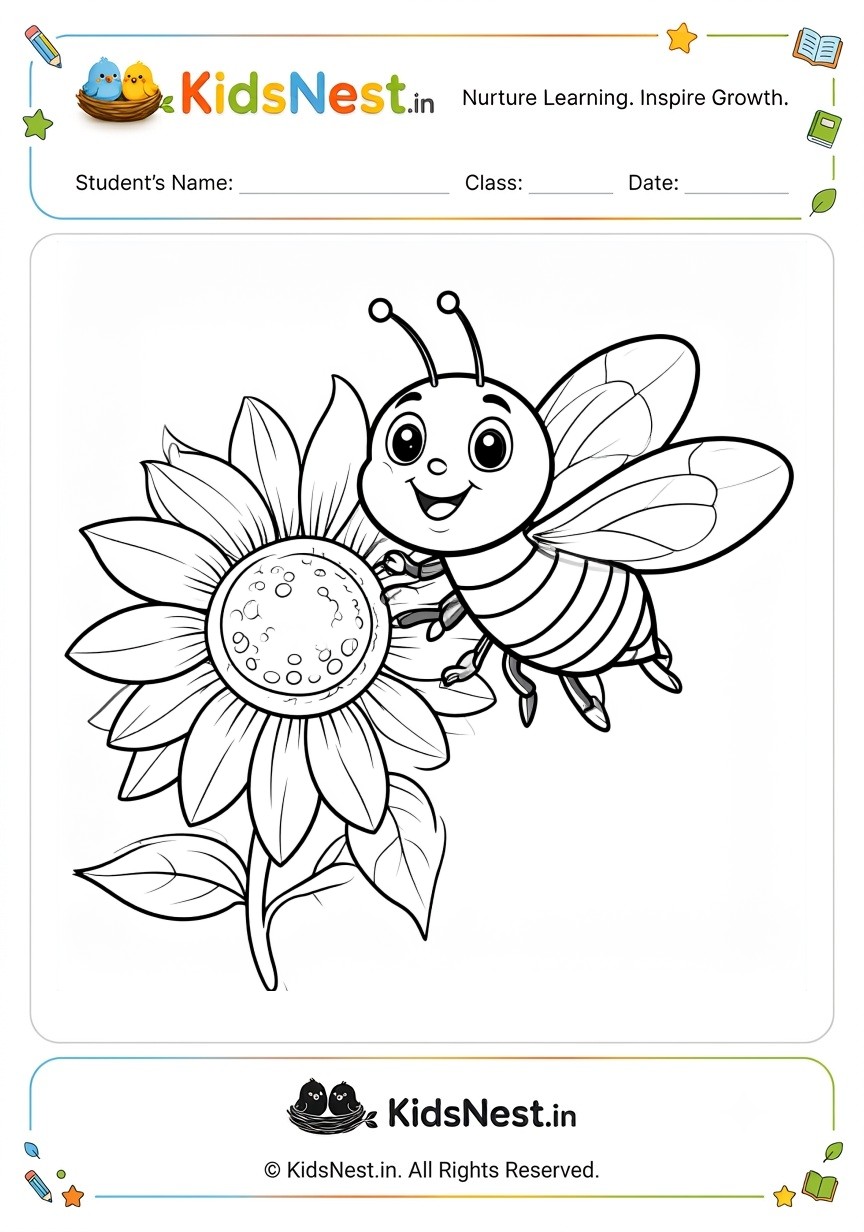 Bee on a Sunflower Coloring Page | Free Printable for Kids