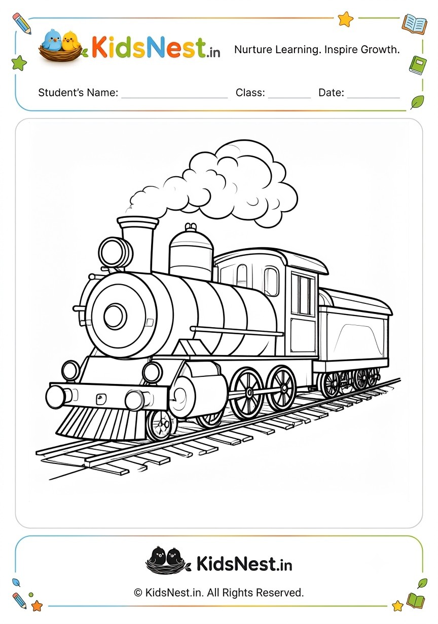 Printable Classic Steam Engine Train Coloring Page for Kids