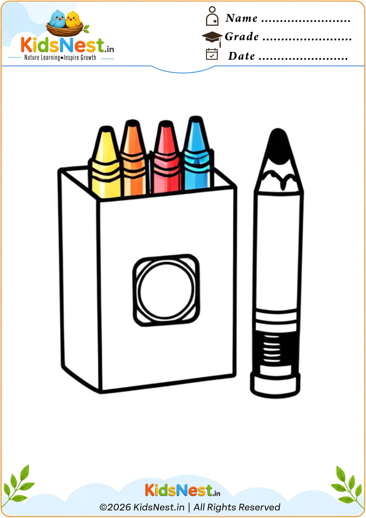 Printable Coloring Activity: Crayons and Pencil Box for Kids
