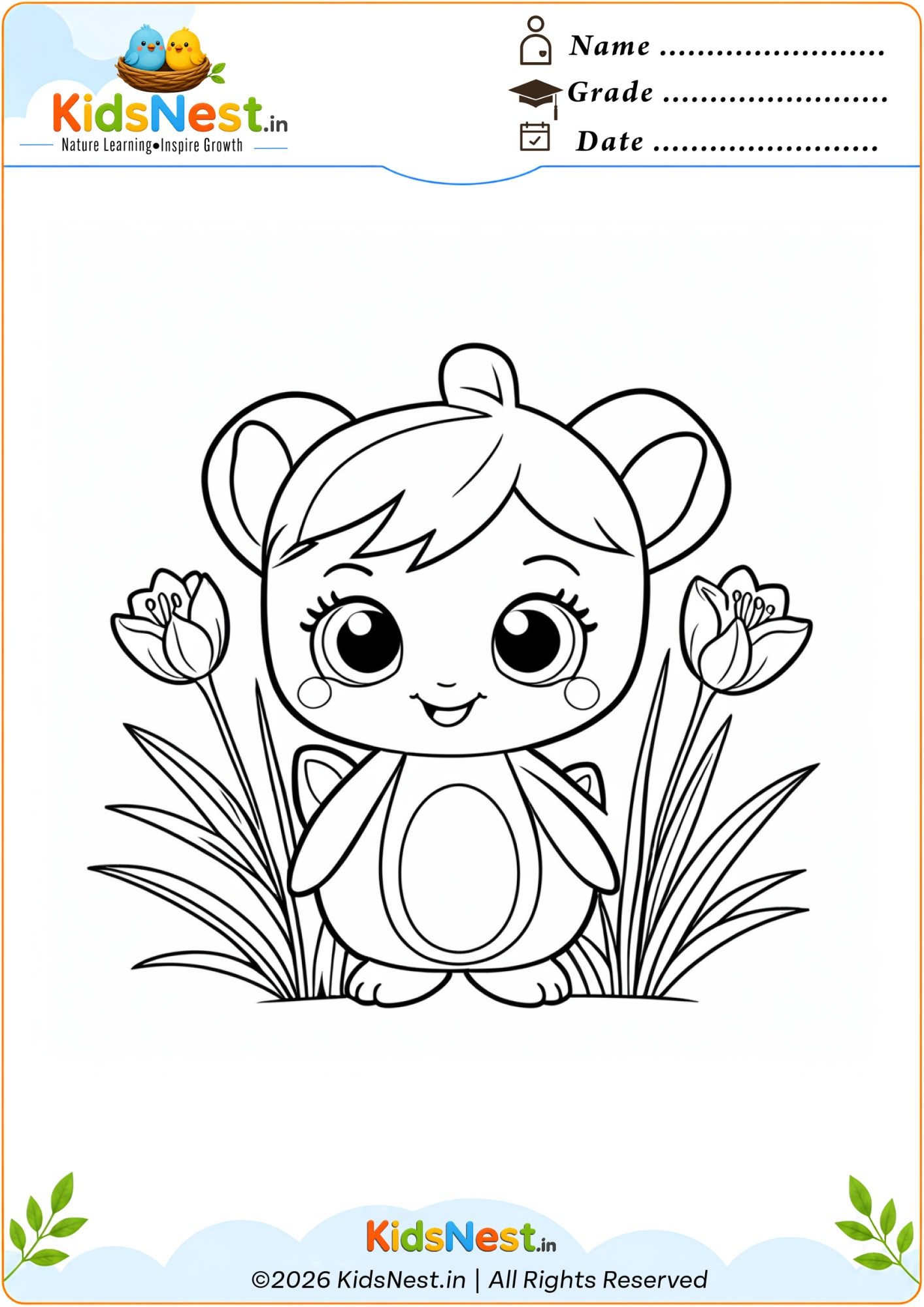 Printable Cute Cartoon Bear Coloring Page for Kids