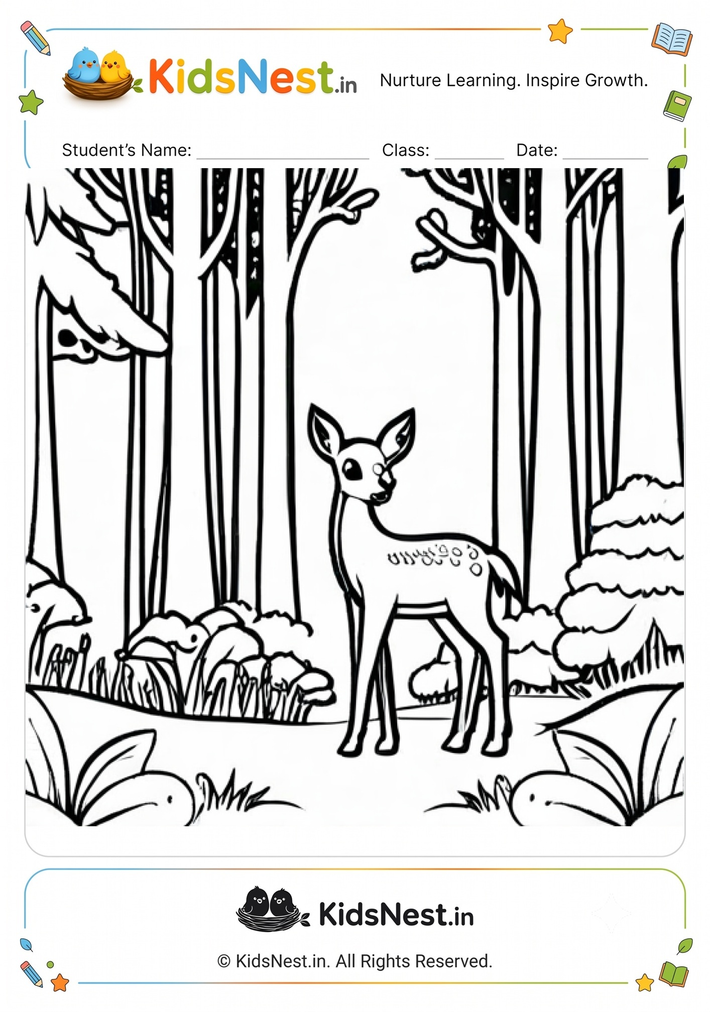Printable Deer in the Forest Coloring Page for Kids | Free PDF