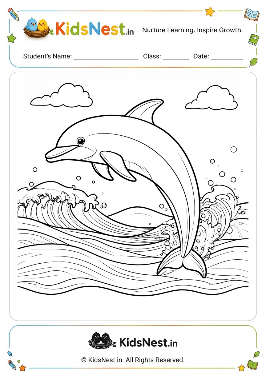 Printable Dolphin Coloring Page for Kids | Educational Activity