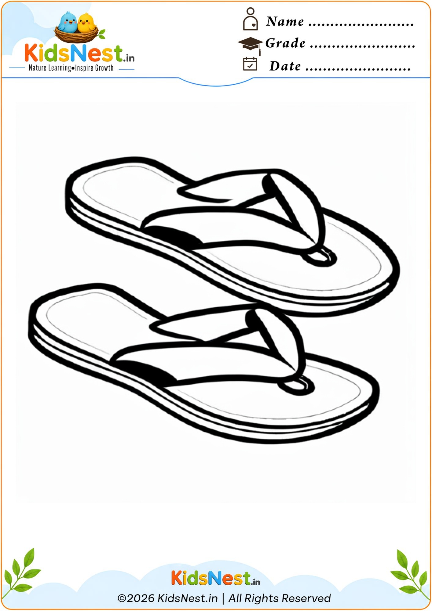 Free Printable Flip Flops Coloring Worksheet for Kids