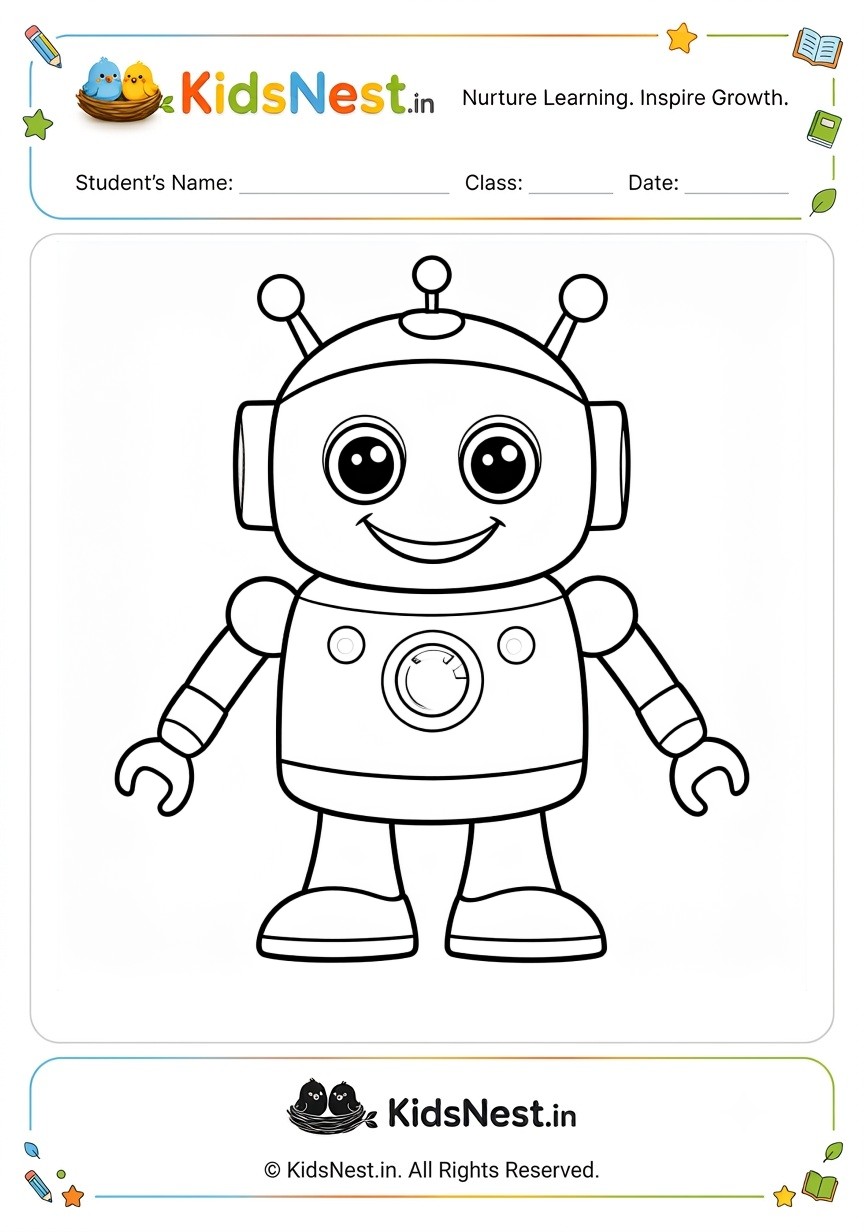 Free Printable Coloring Activity: Friendly Robot for Kids