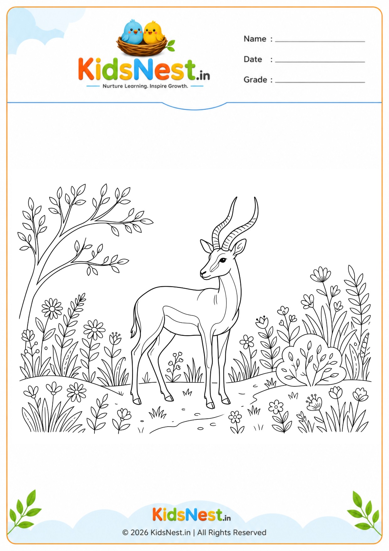 Free Printable Gazelle Coloring Page for Kids | Educational Fun