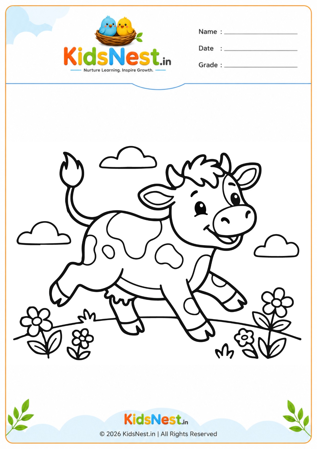 Printable Happy Cow Coloring Page for Kids | Free Activity