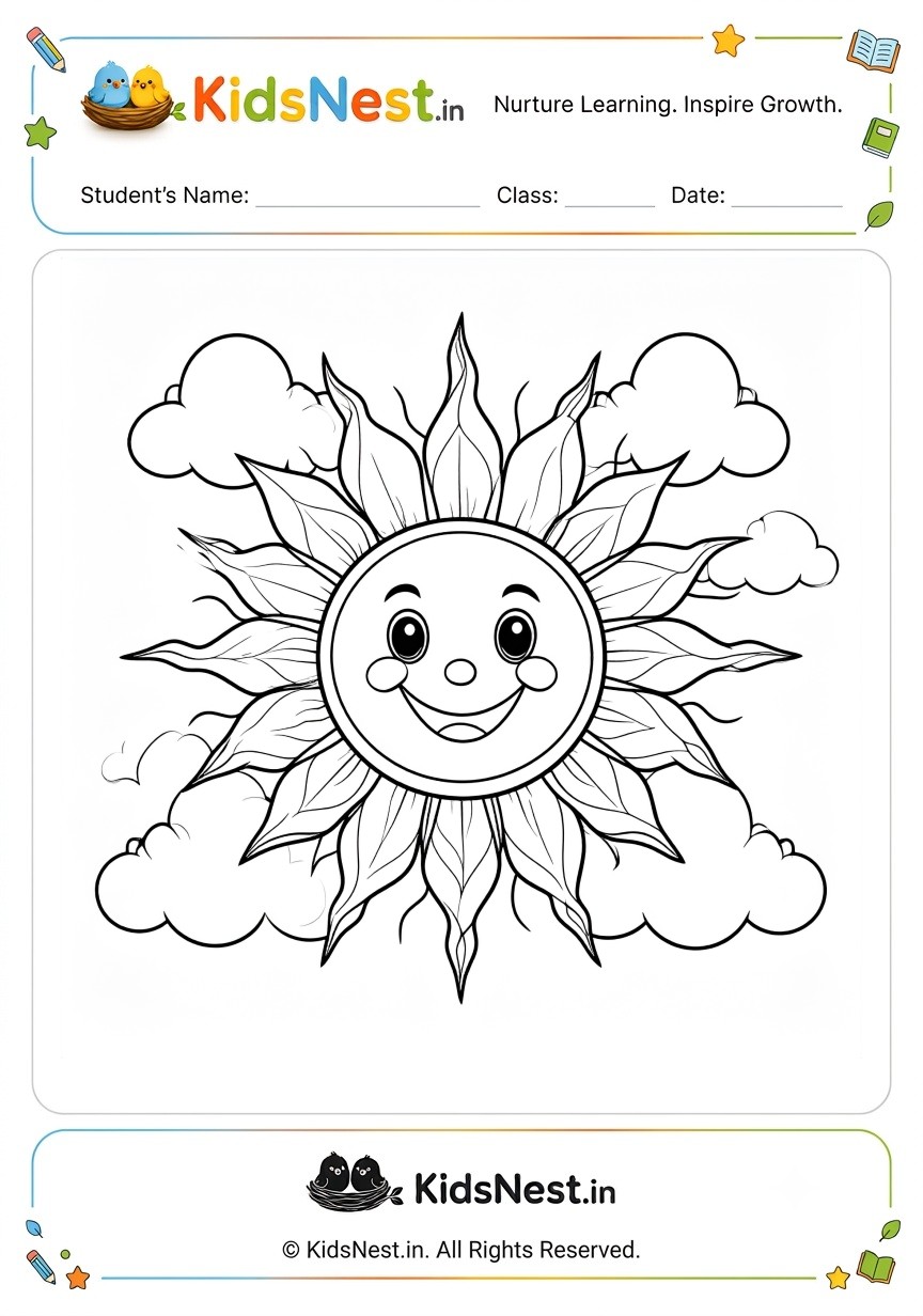 Happy Smiling Sun Coloring Page for Kids | Free Printable