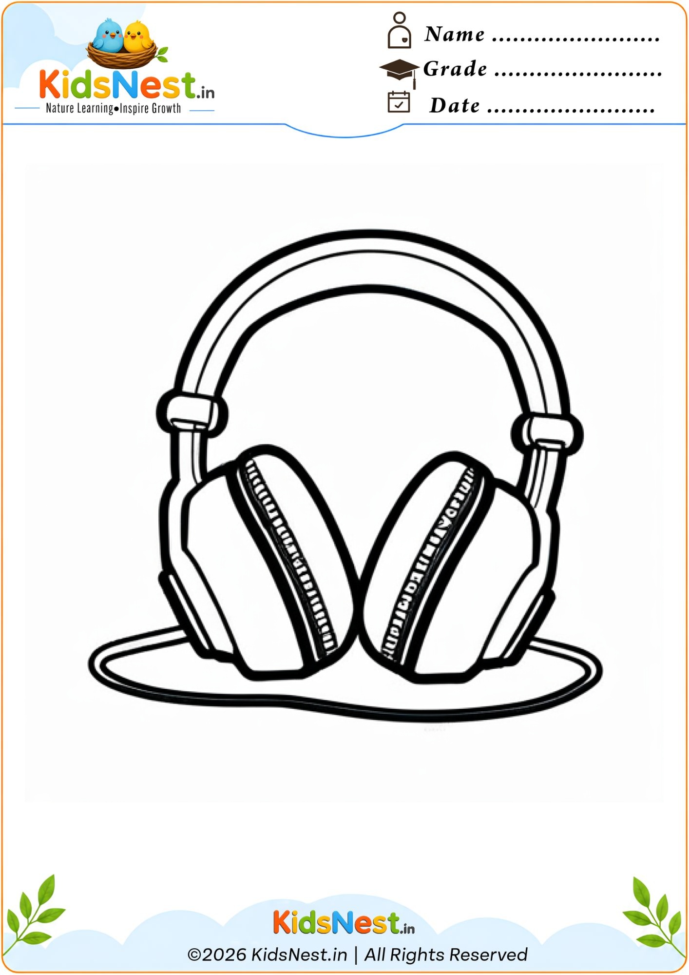 Free Printable Headphones Coloring Page for Kids