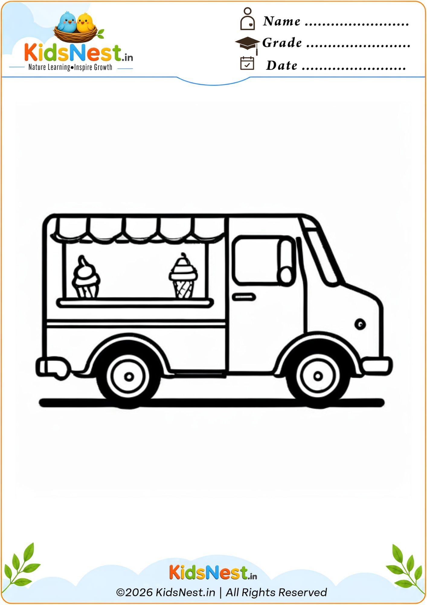 Free Ice Cream Truck Coloring Page for Kids | Printable Activity