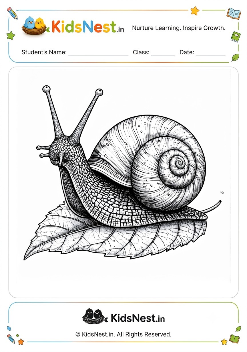 Printable Snail on a Leaf Coloring Page for Kids