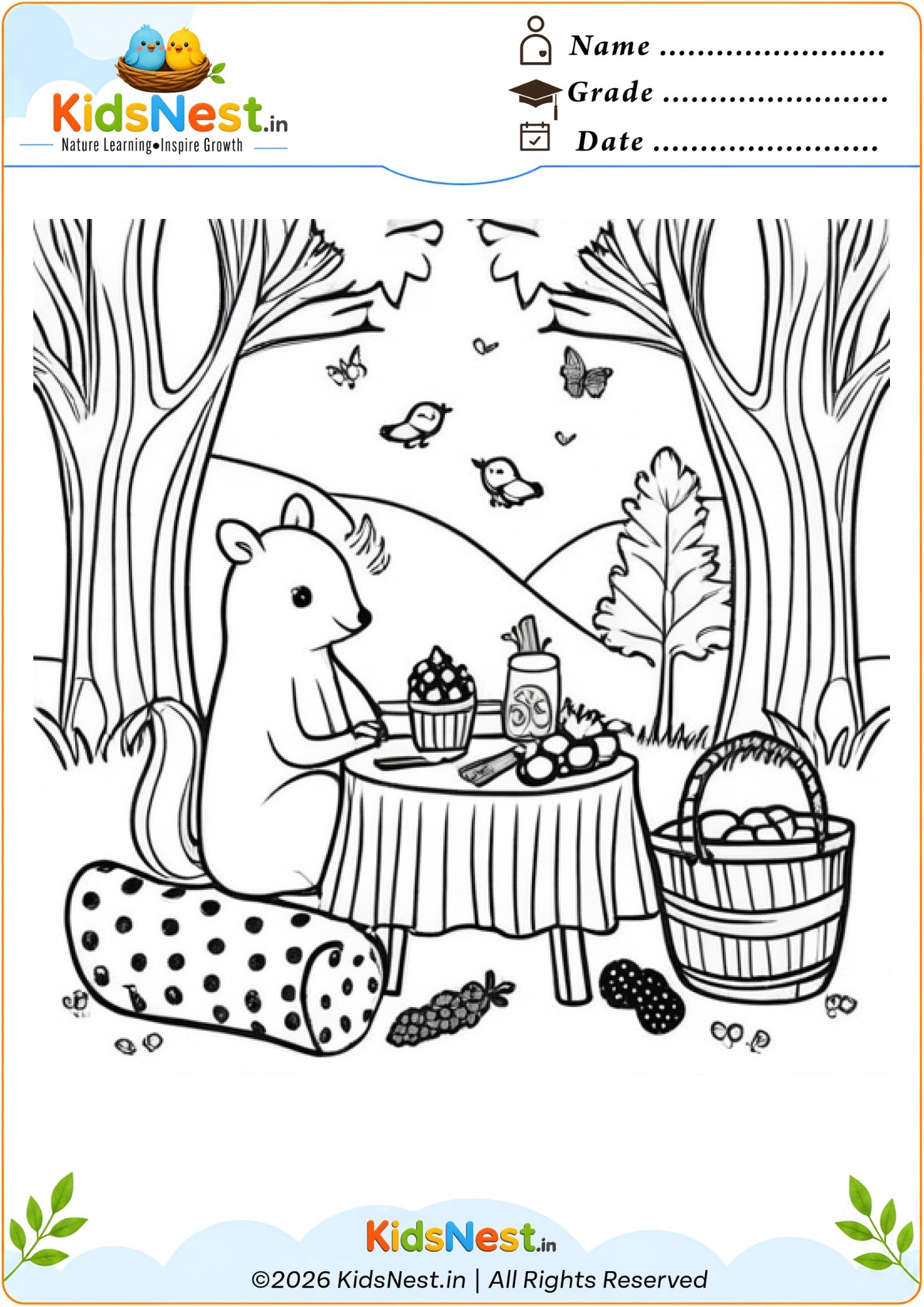 Squirrel Picnic Coloring Page | Free Printable for Kids
