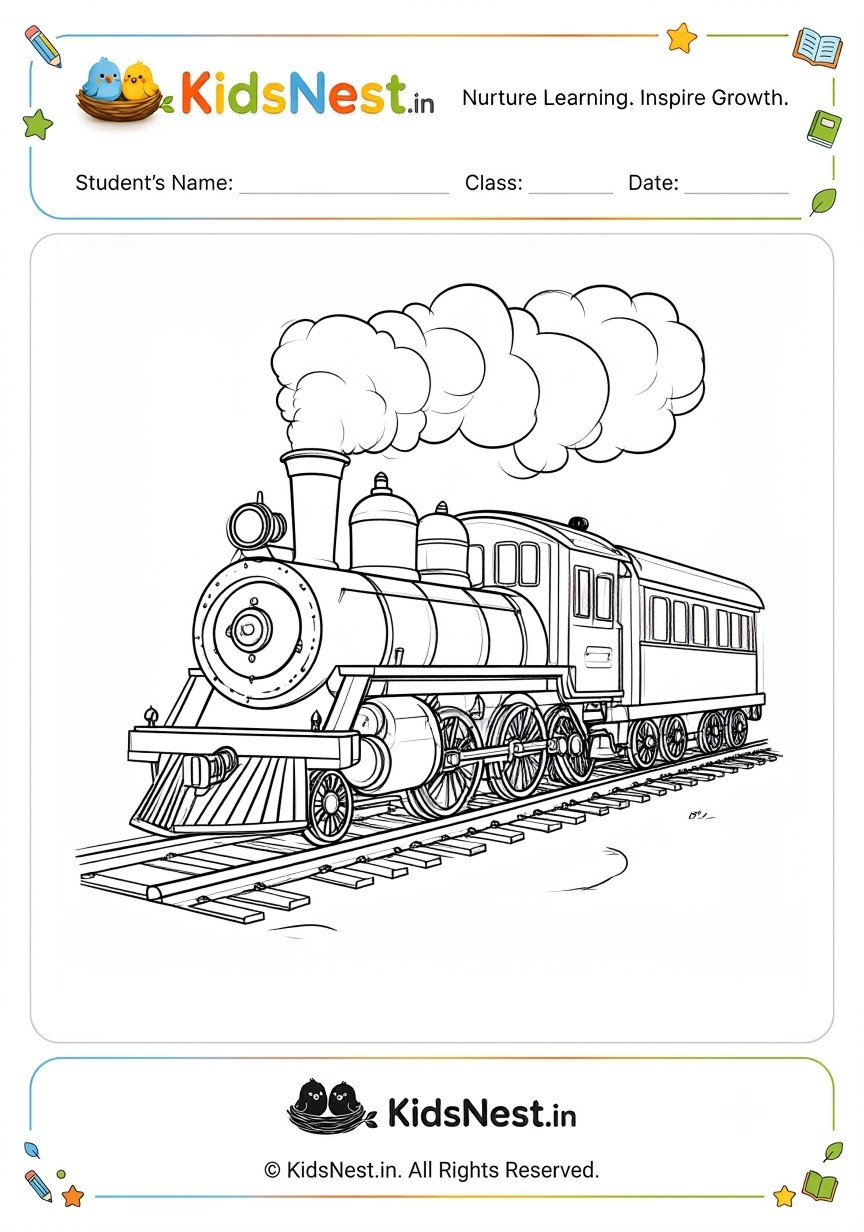 Printable Vintage Steam Locomotive Coloring Page for Kids