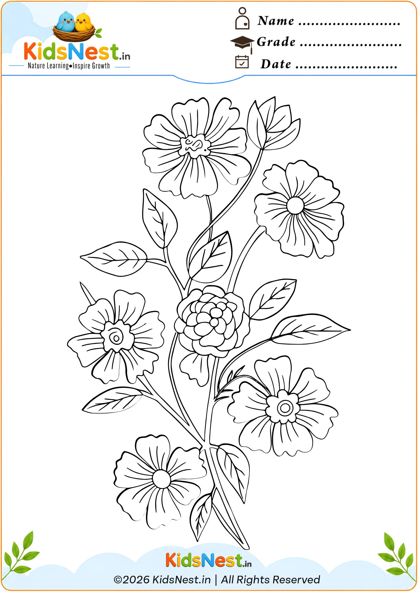 Free Printable Floral Coloring Page for Kids | Educational Art