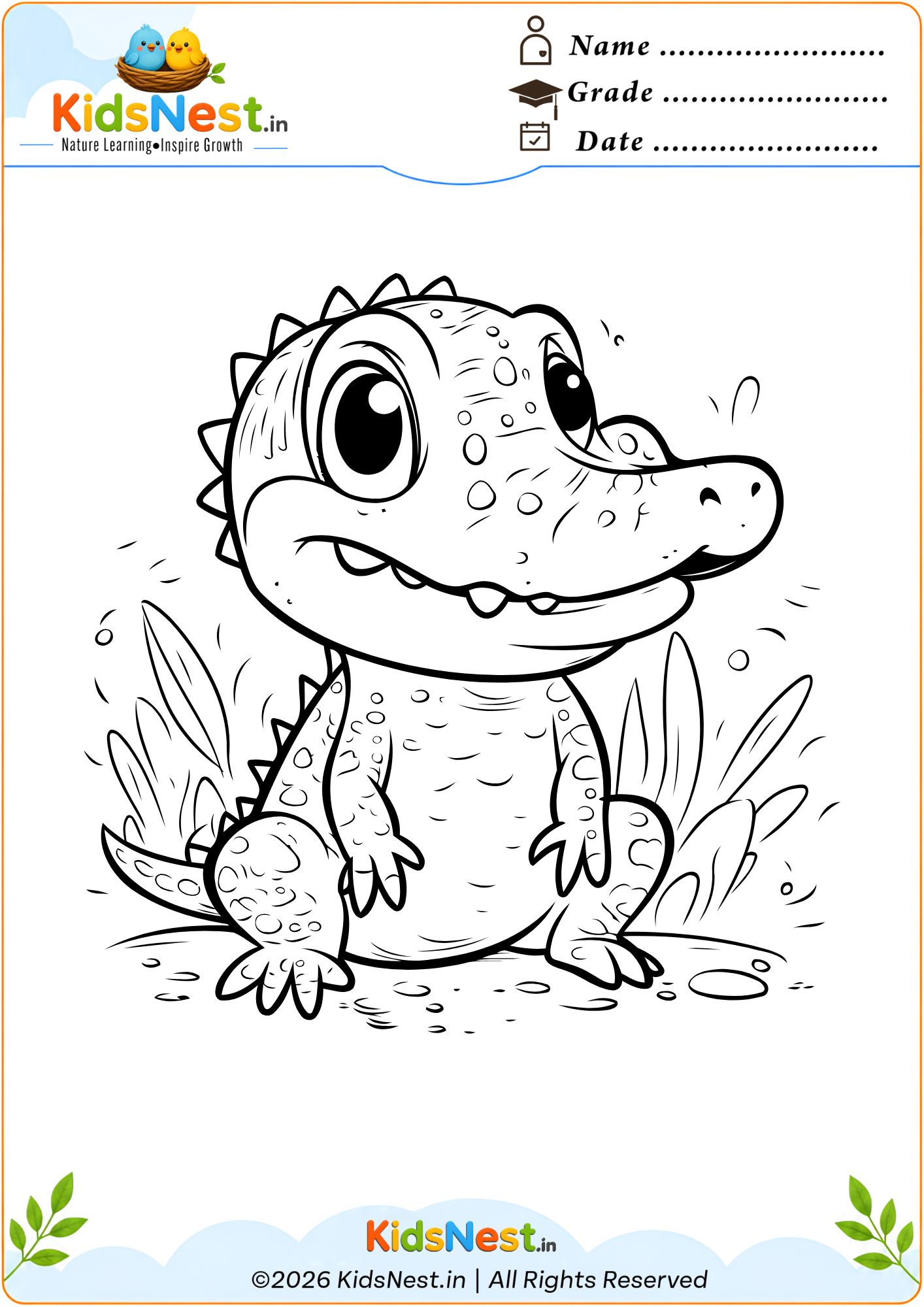Cute Baby Crocodile Coloring Page | Free Printable for Kids