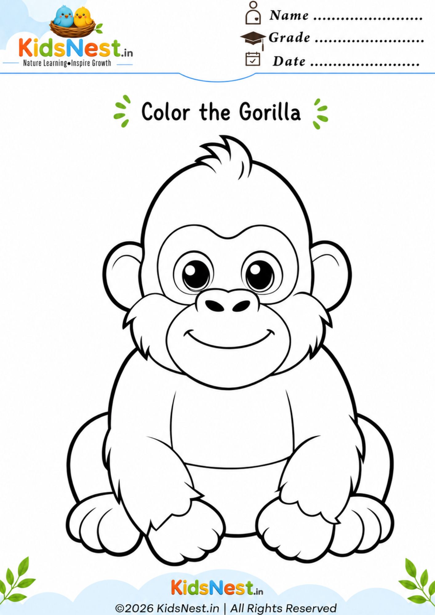 Cute Baby Gorilla Coloring Page | Free Printable for Kids