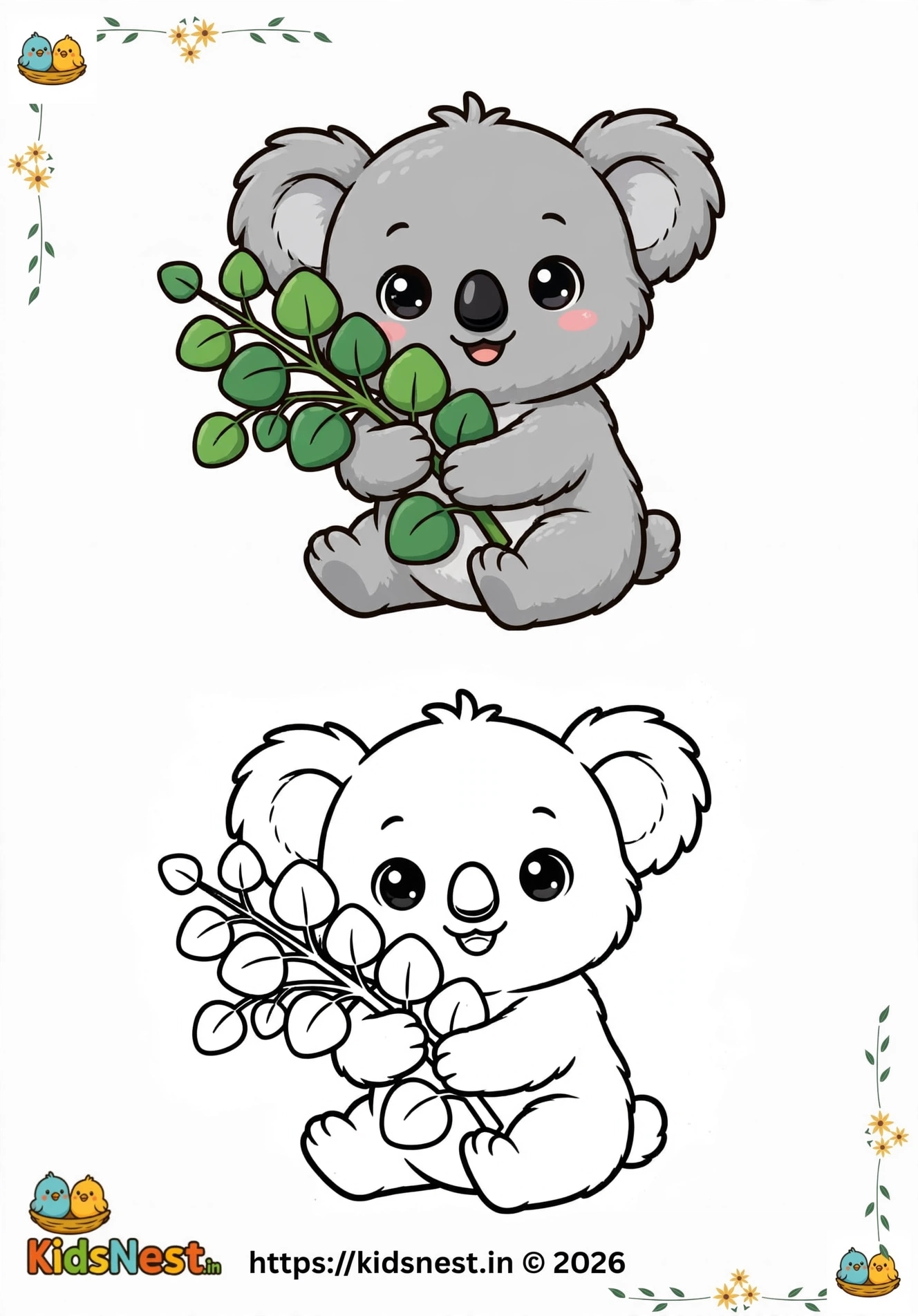 Printable Cute Koala Coloring Page for Kids | Free Activity