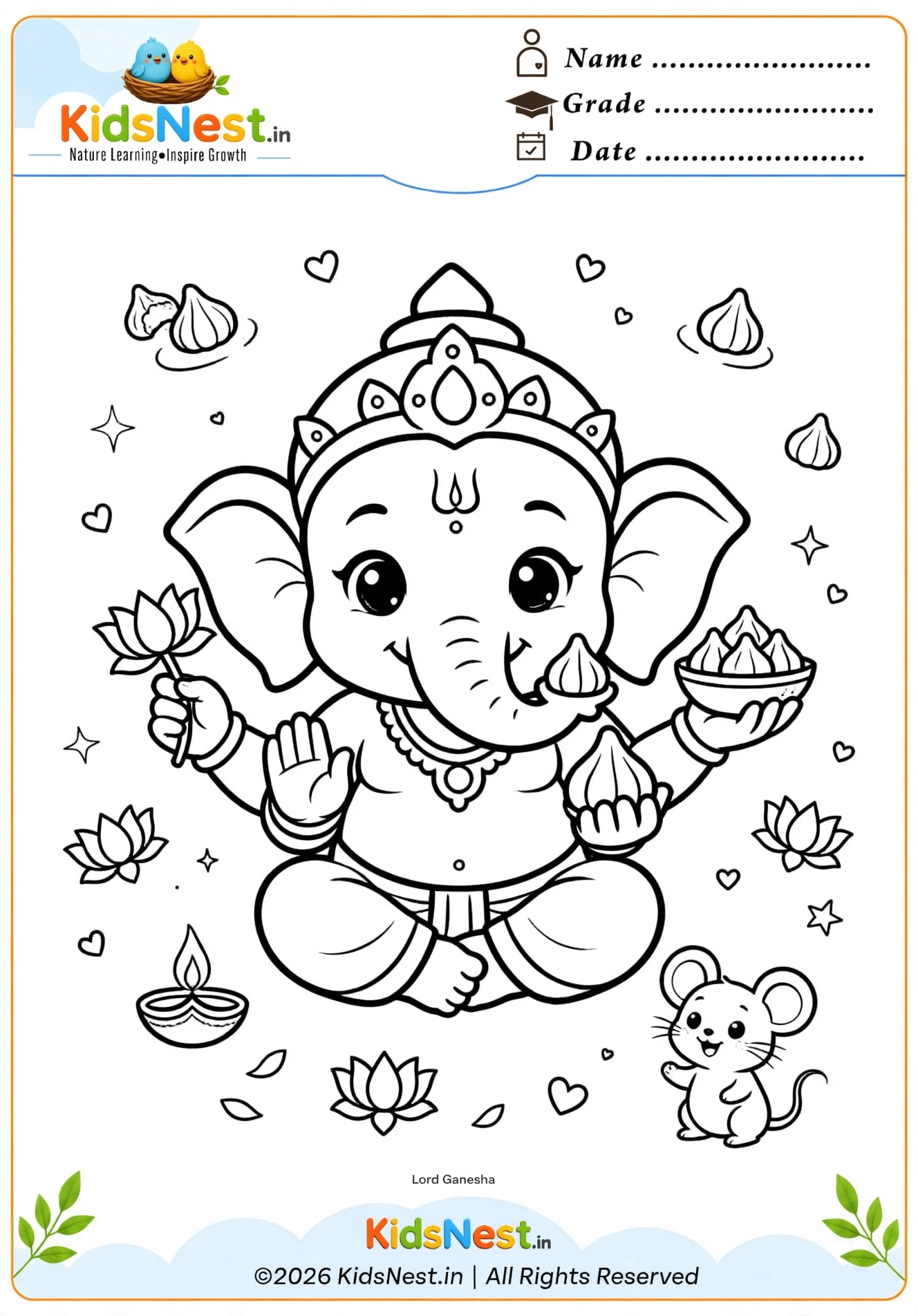 Printable Cute Ganesha Coloring Page for Kids | Free PDF