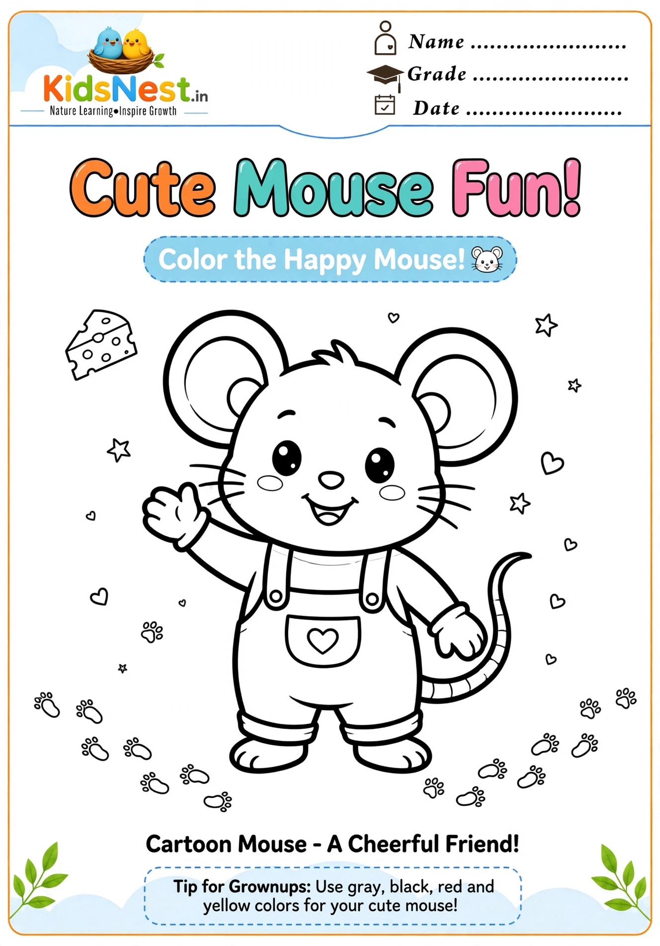 Cute Mouse Coloring Page for Kids | Free Printable Worksheet