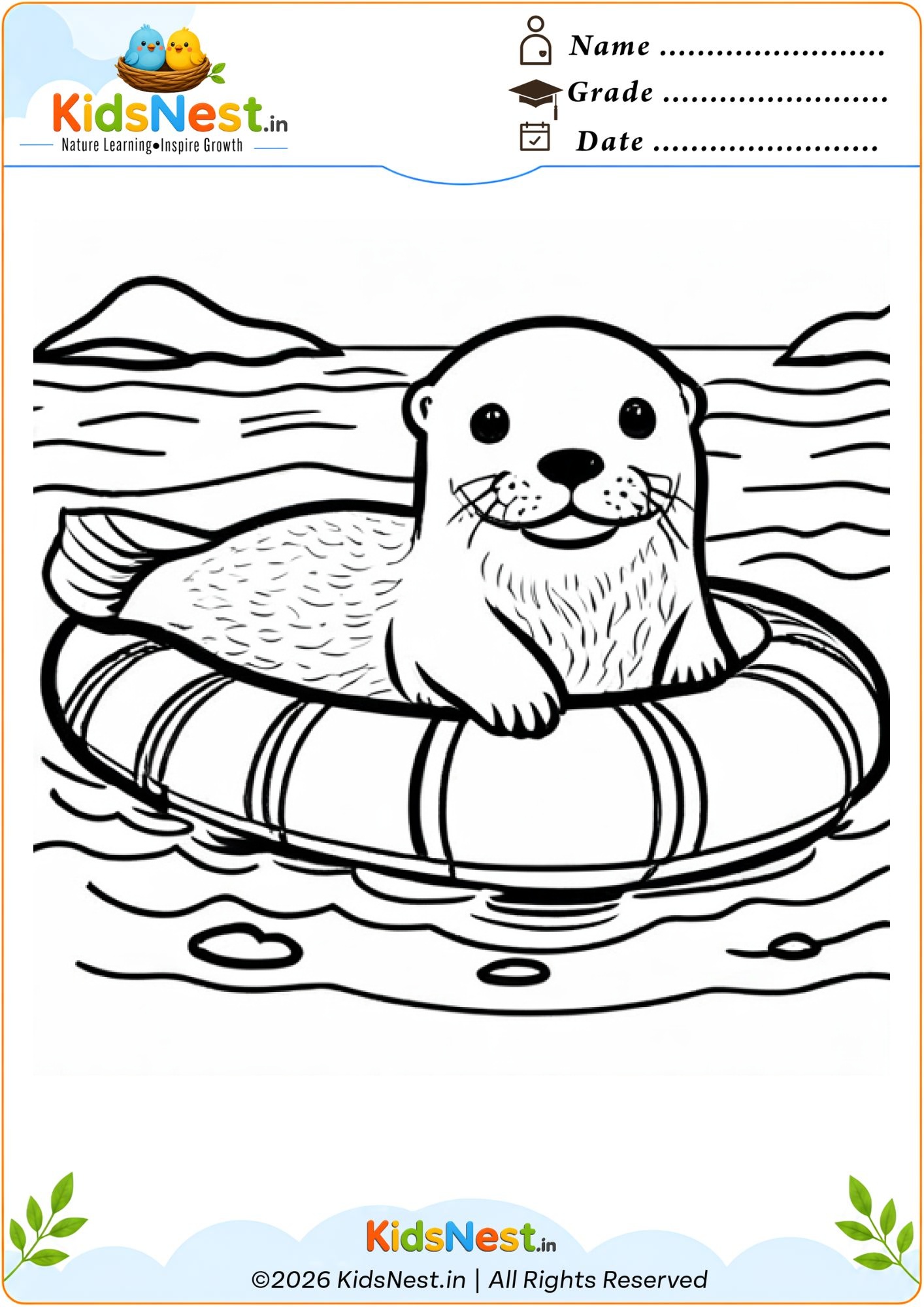 Printable Cute Otter Coloring Page for Kids | Free PDF Worksheet