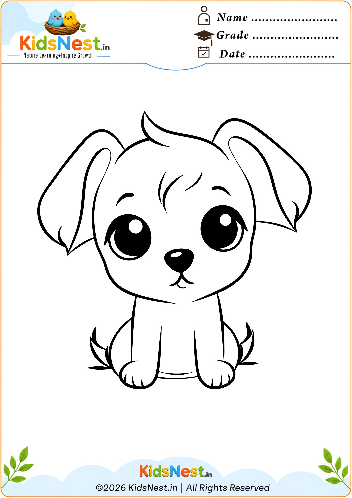 Free Printable Cute Puppy Coloring Page for Kids