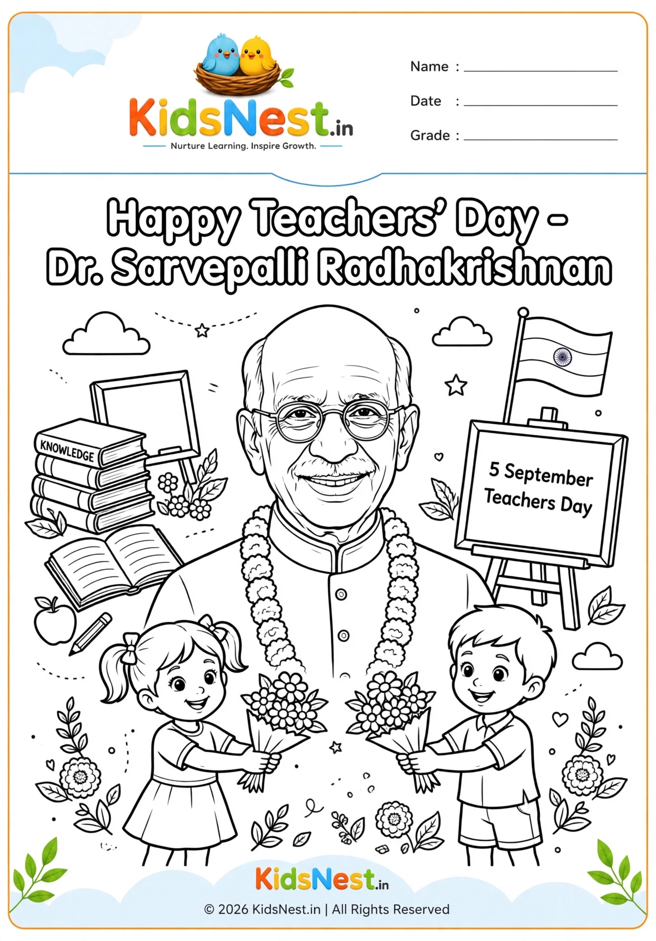 Dr. Sarvepalli Radhakrishnan Coloring Page for Teachers Day
