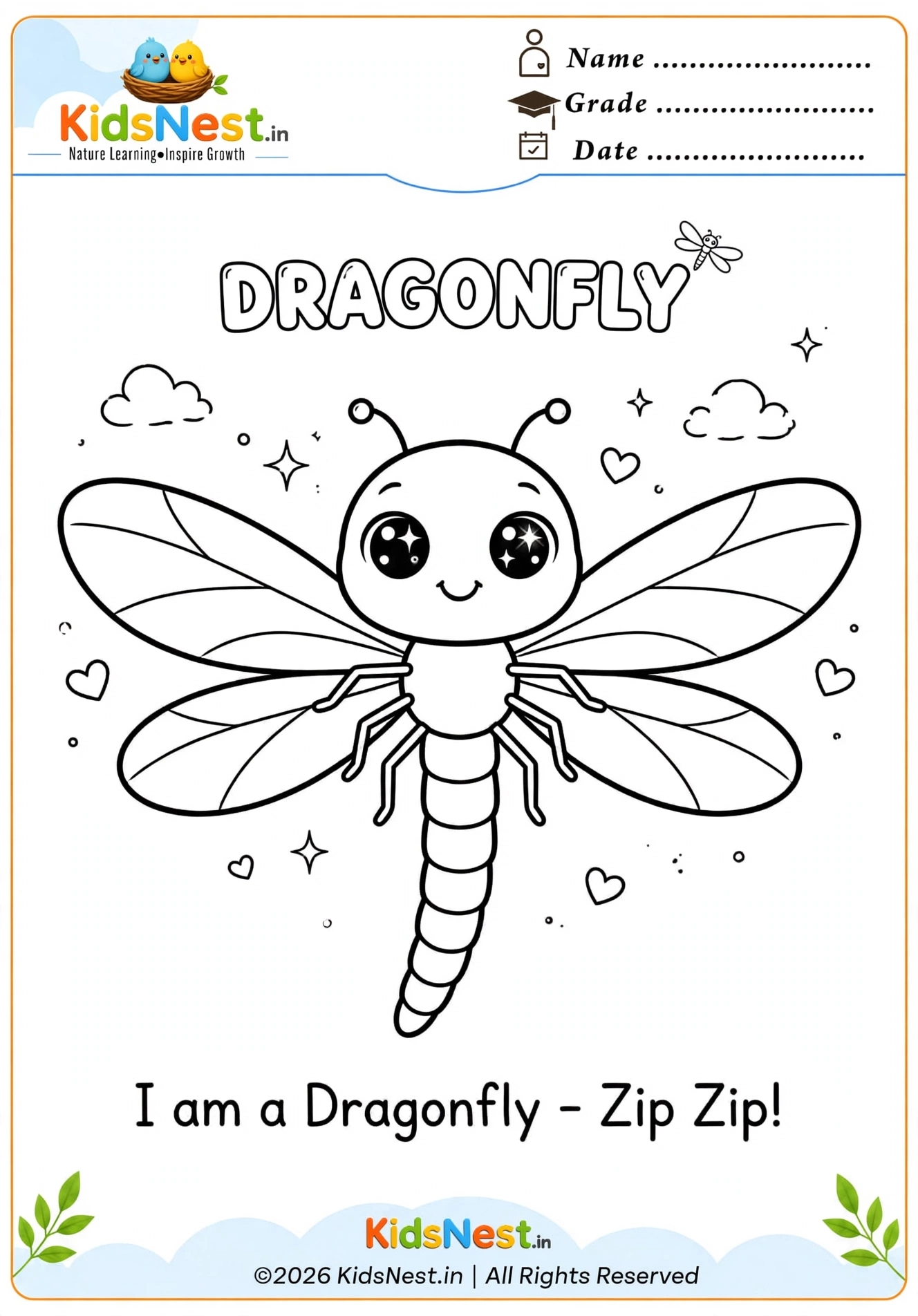 Free Printable Dragonfly Coloring Page for Kids | Educational Fun
