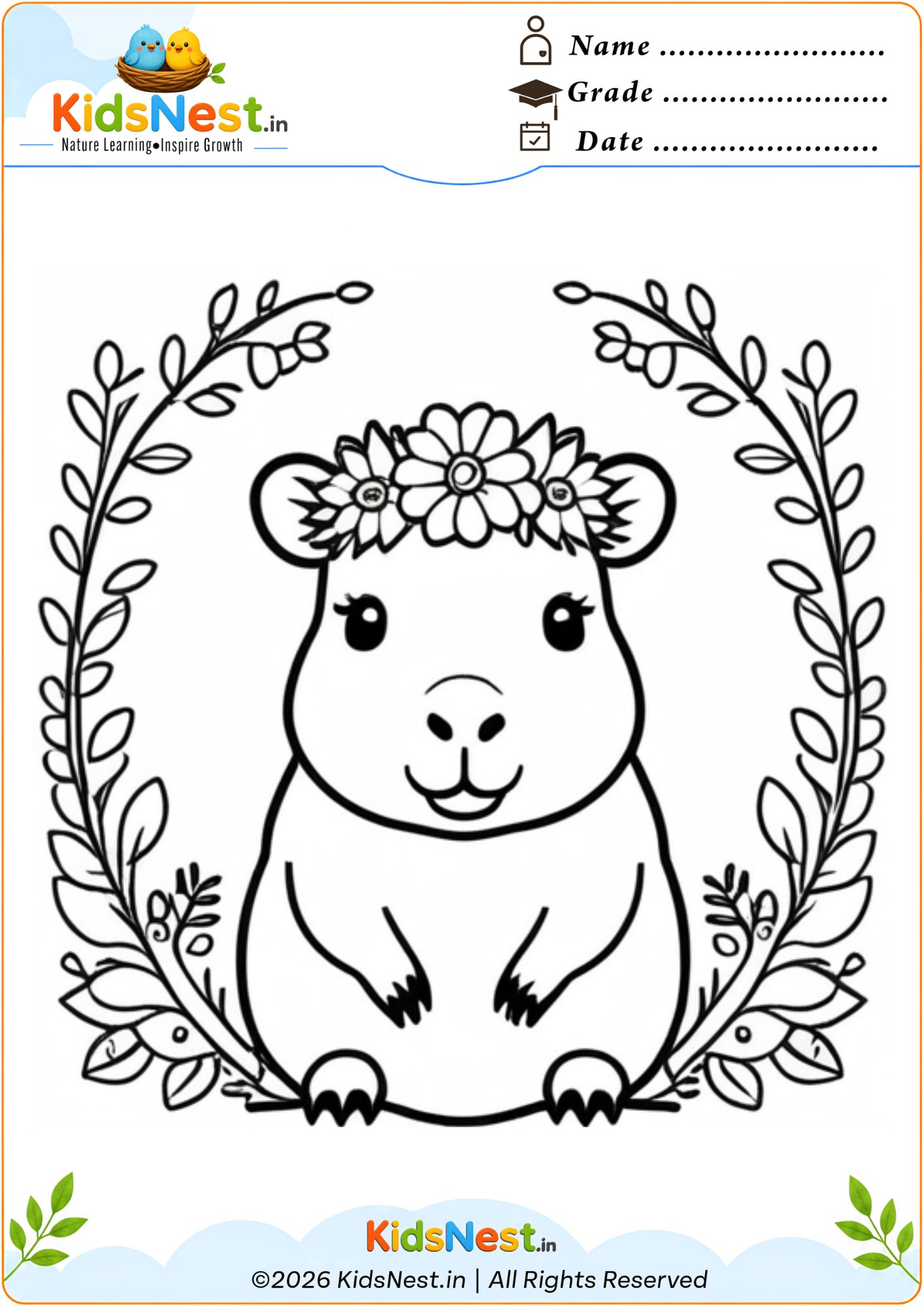 Cute Capybara Coloring Page for Kids | Free Printable PDF
