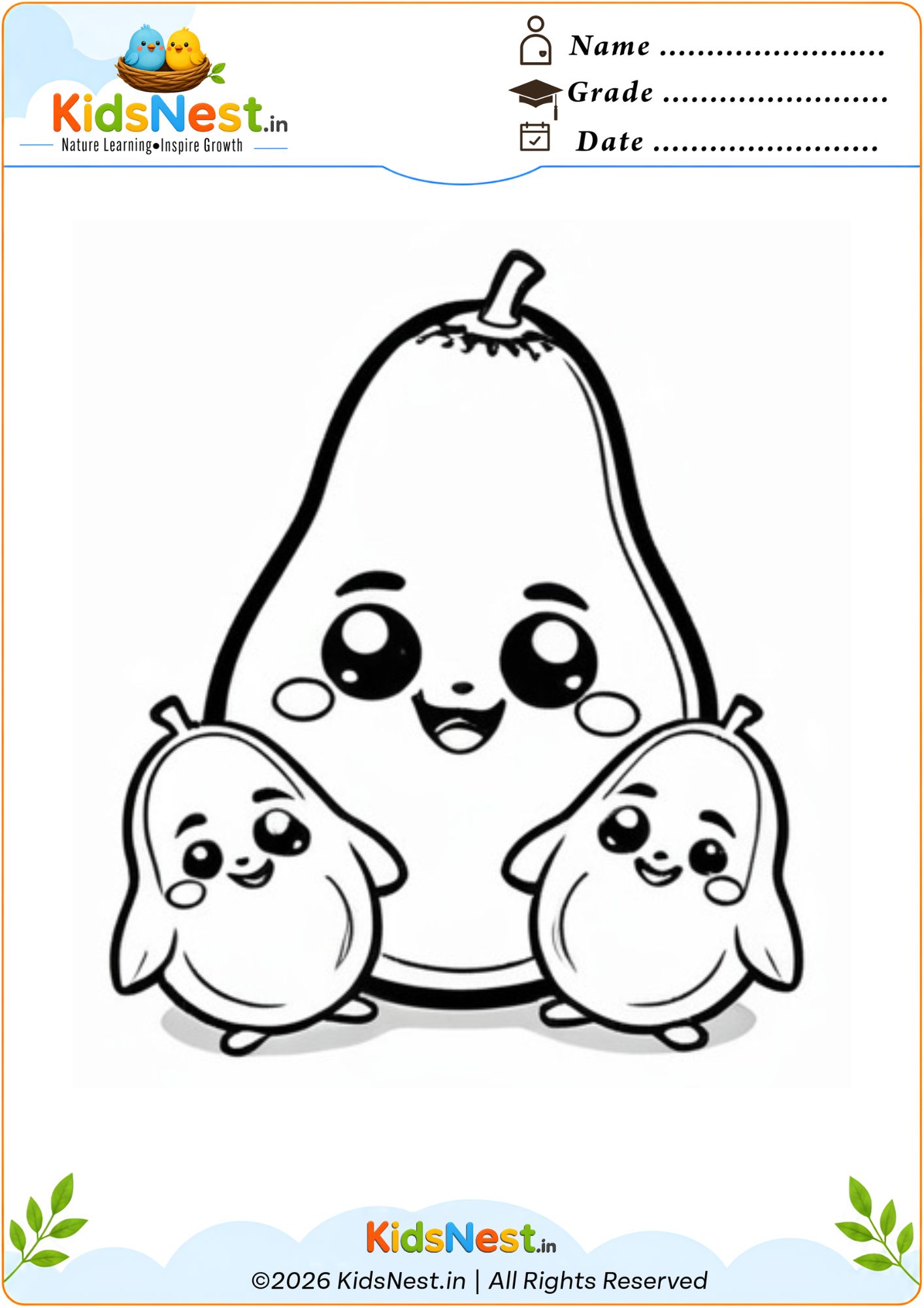 Cute Kawaii Pears Coloring Page for Kids | Printable PDF