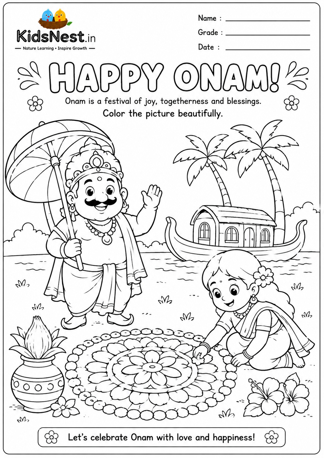 Free Happy Onam Coloring Page for Kids | Printable Activity