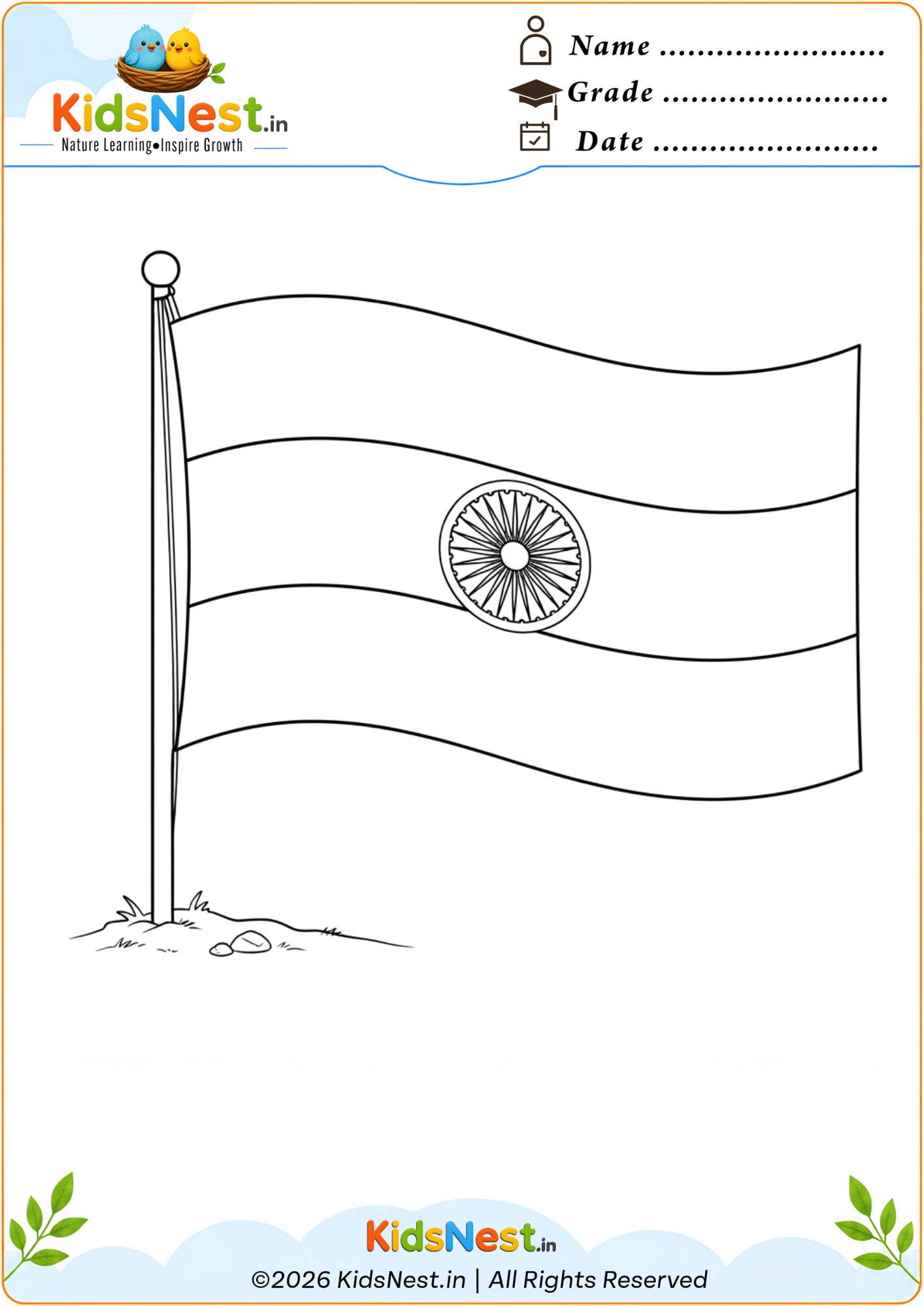 Printable Indian Flag Coloring Page for Kids | Educational Activity