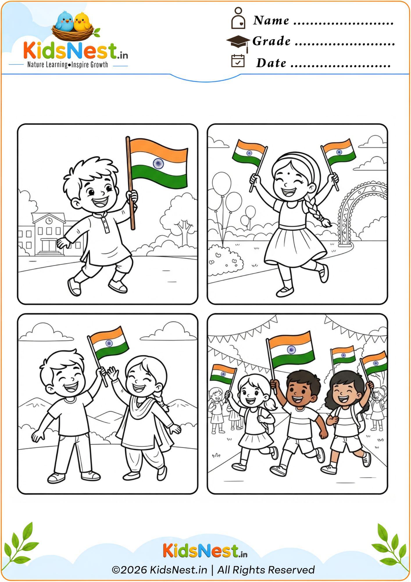 Indian Independence Day Coloring Page for Kids | Printable PDF