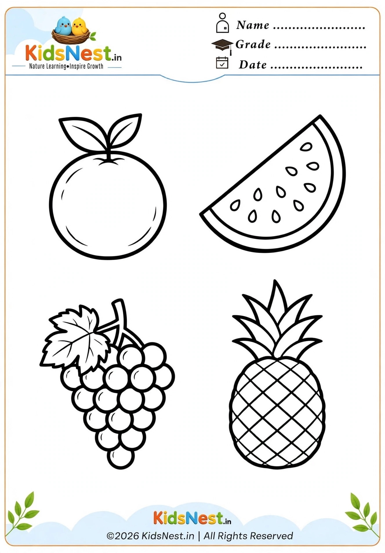 Free Printable Fruit Coloring Page for Kids | Educational Fun