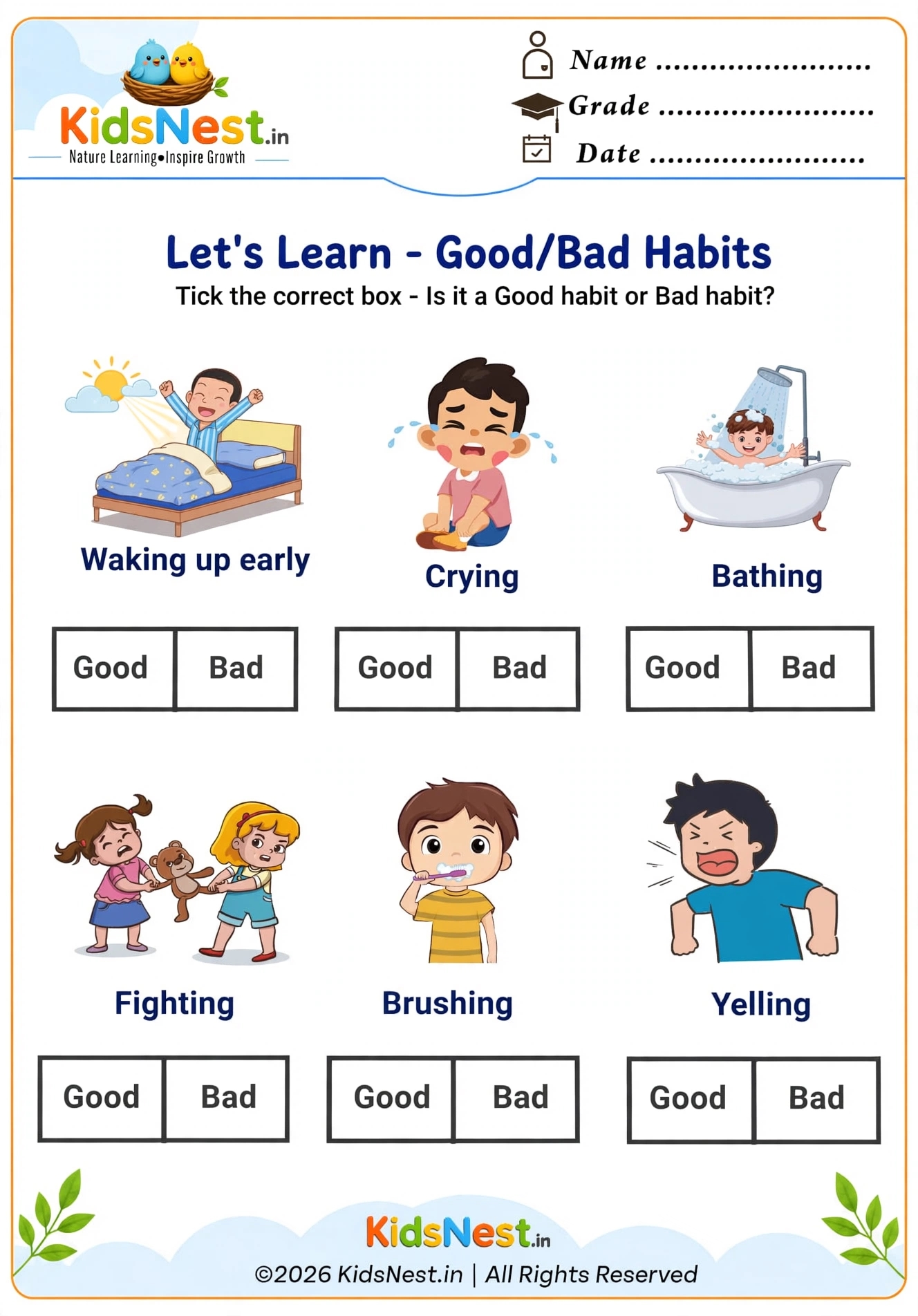 Good and Bad Habits Sorting Activity | Printable PDF for Kids