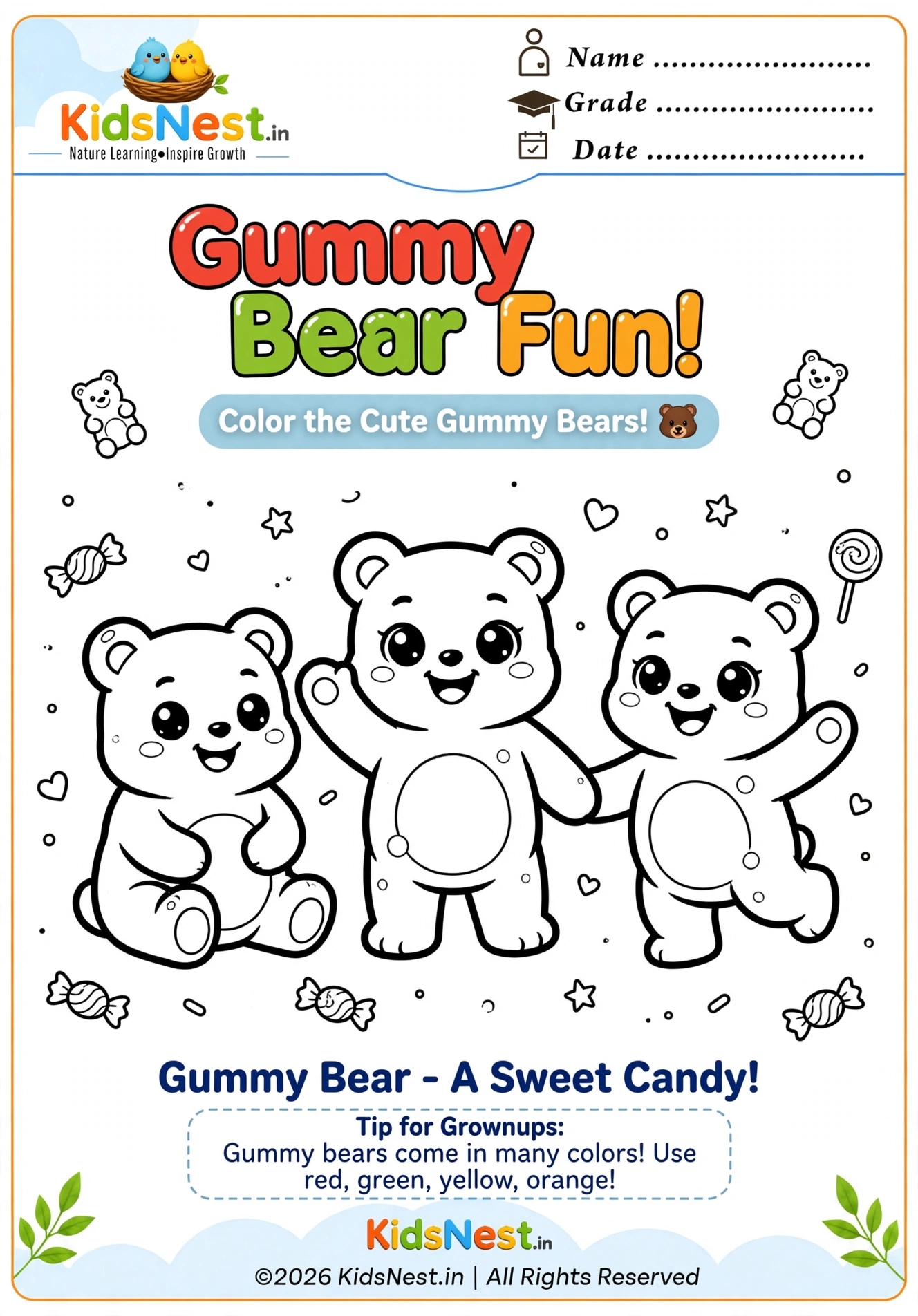 Free Printable Gummy Bear Coloring Page for Kids | Fun Activity