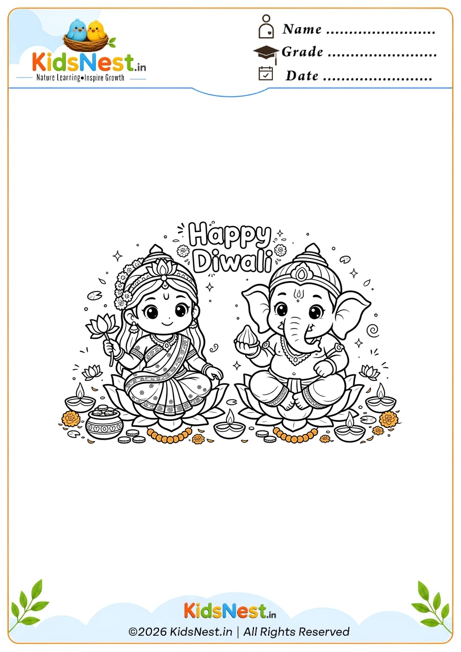 Free Printable Diwali Coloring Page: Lakshmi & Ganesha