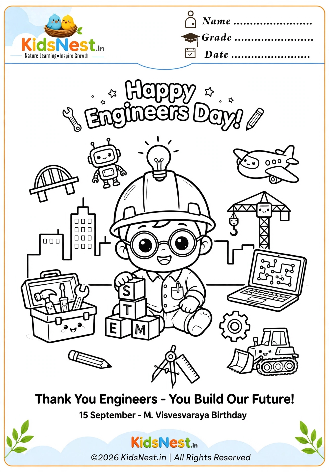 Happy Engineers Day Coloring Page for Kids | Free Printable