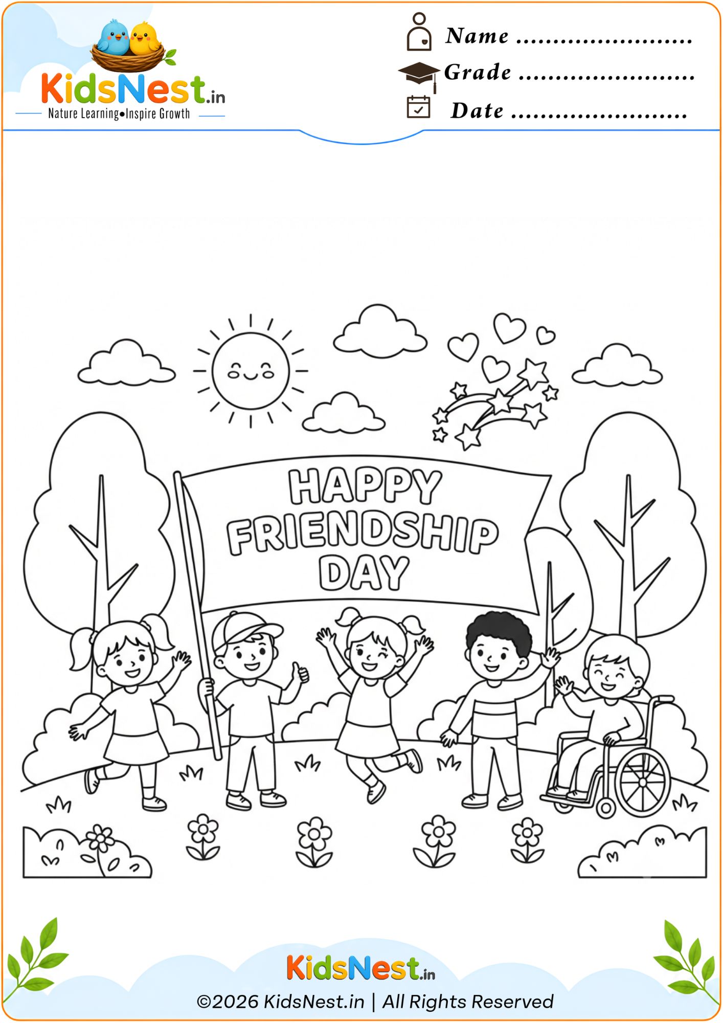 Happy Friendship Day Coloring Page for Kids | Free Printable