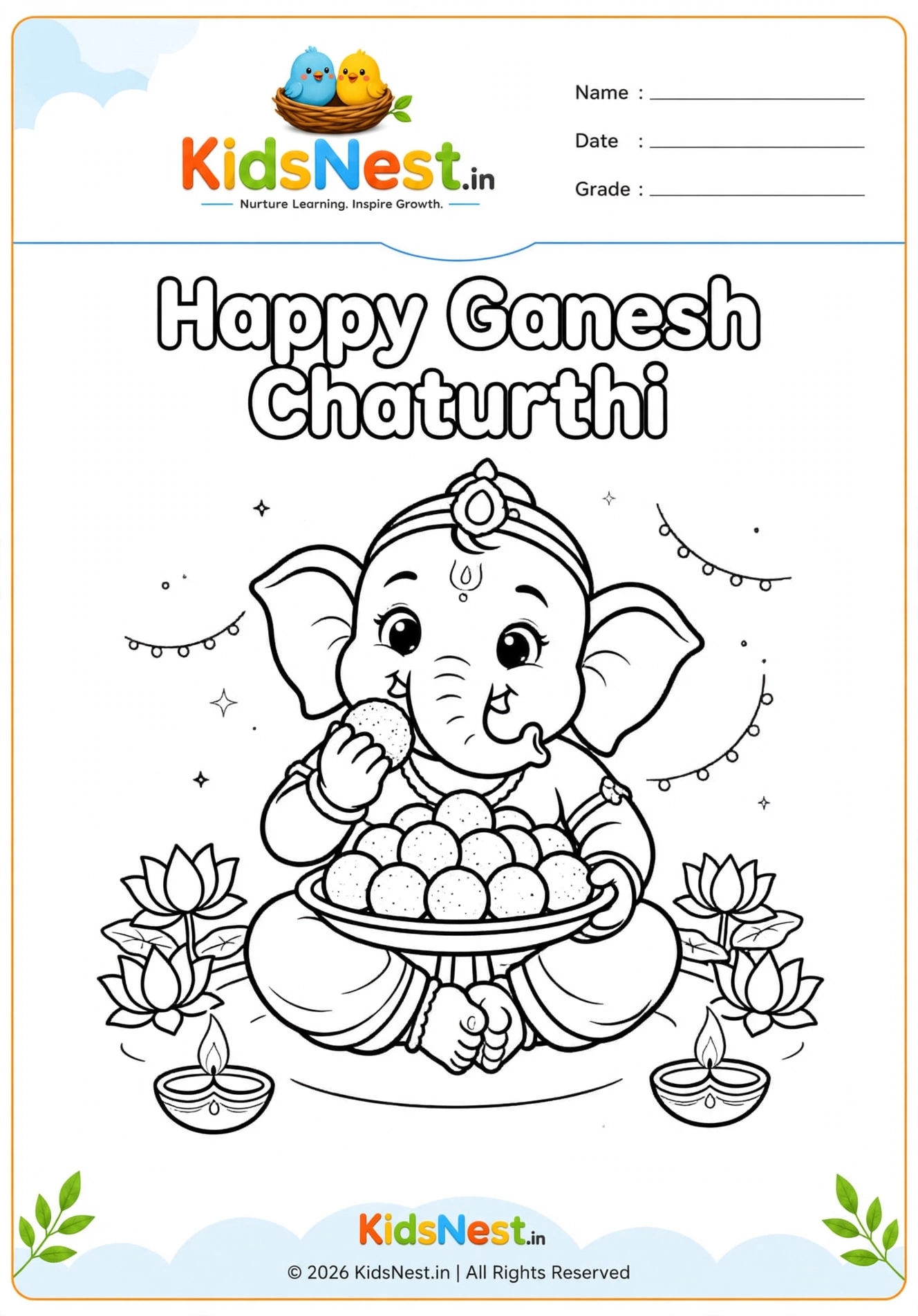 Free Printable Happy Ganesh Chaturthi Coloring Page for Kids
