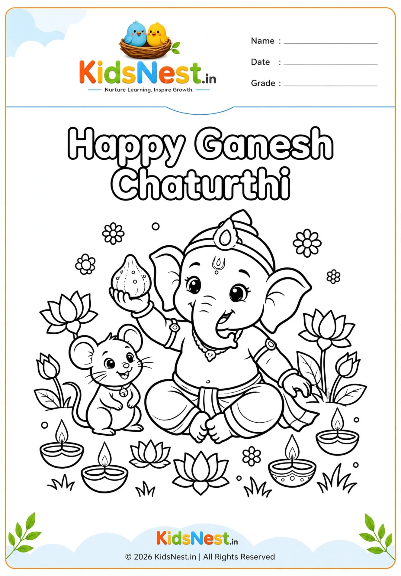 Free Printable Happy Ganesh Chaturthi Coloring Page for Kids