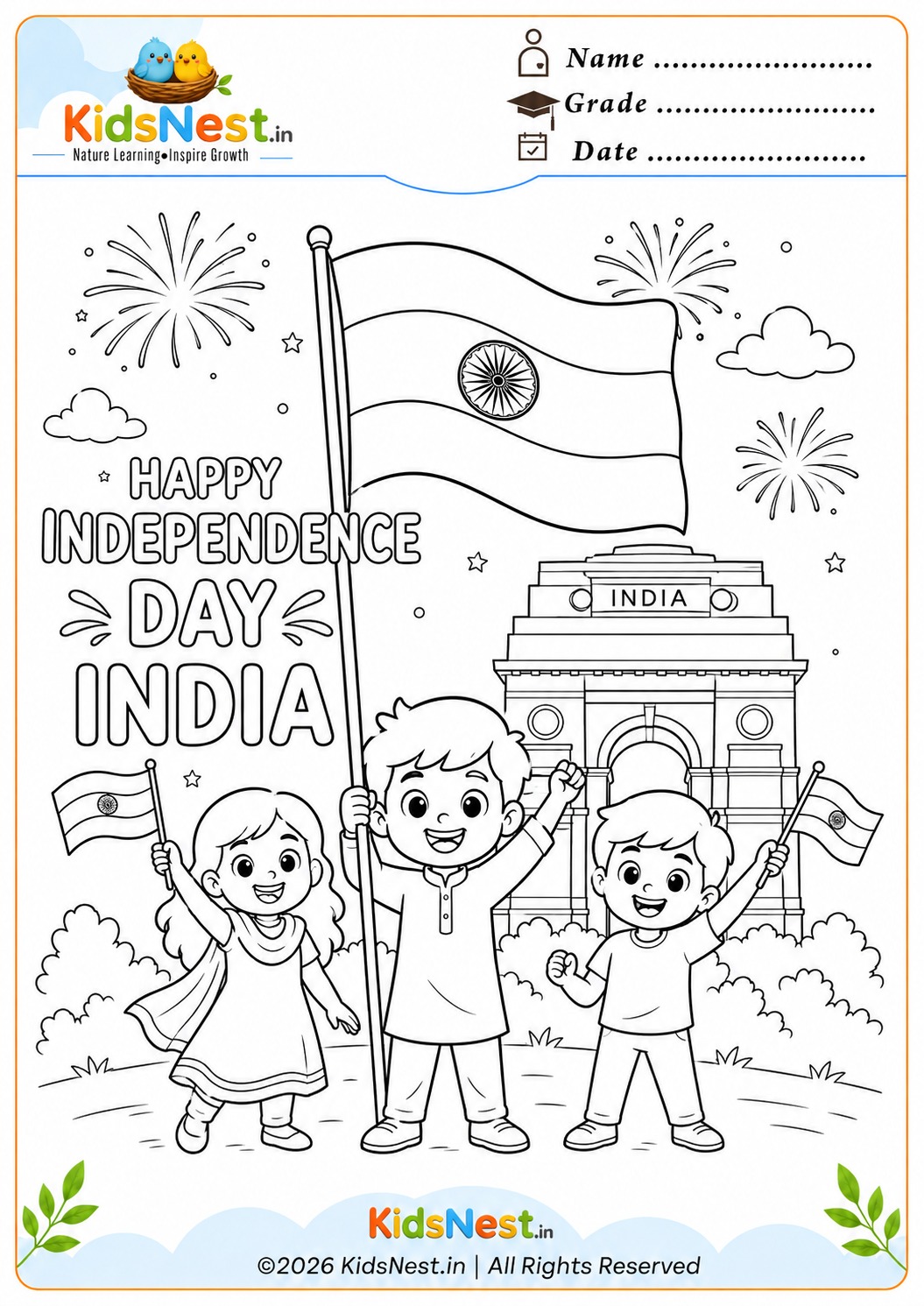 Happy Independence Day India Coloring Page for Kids