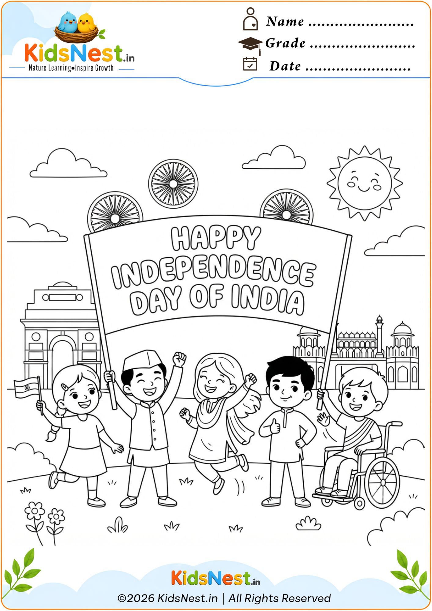 Happy Independence Day India Coloring Page for Kids | Printable