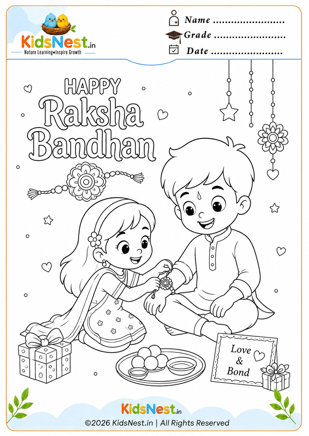 Free Printable Happy Raksha Bandhan Coloring Page for Kids