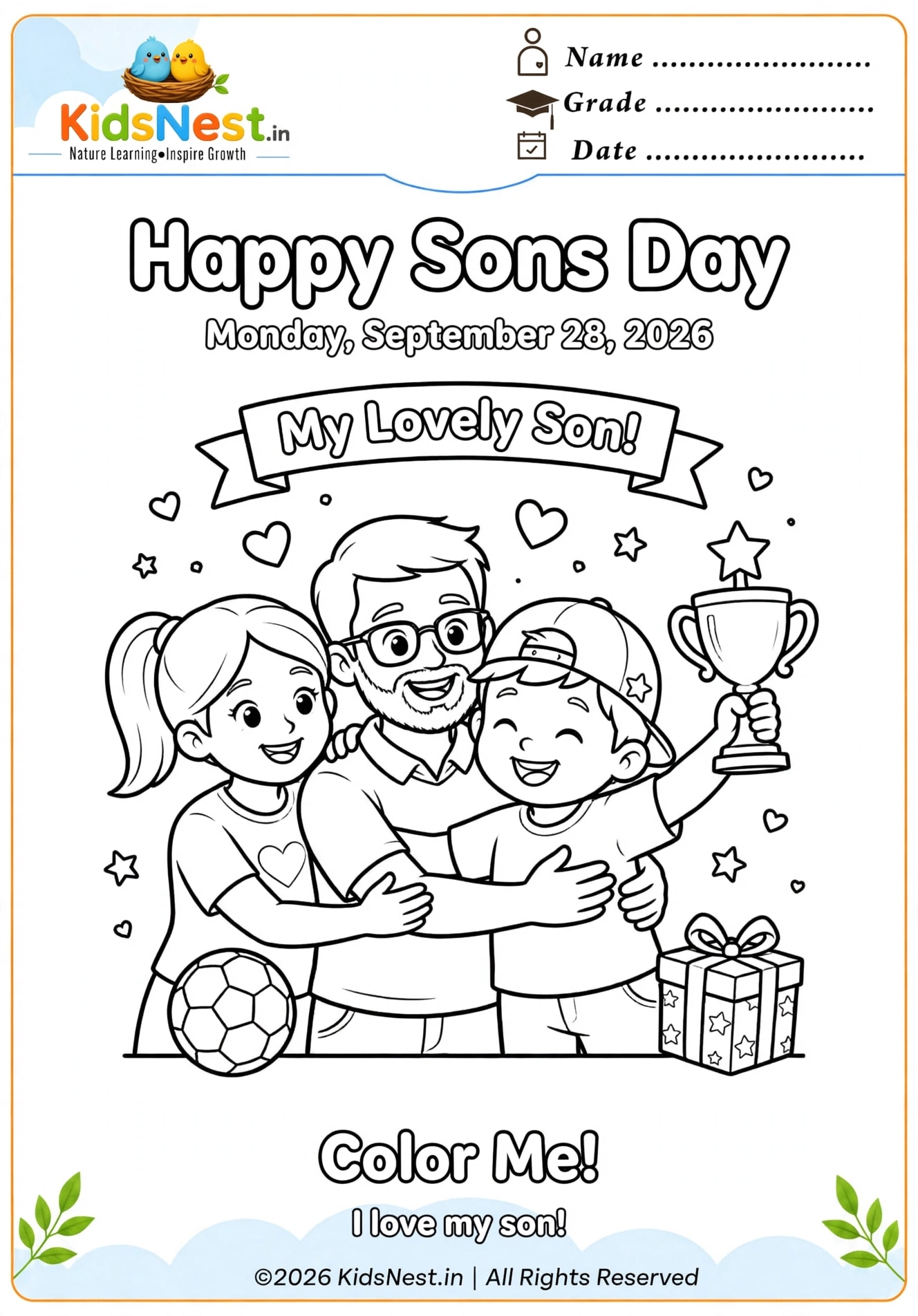 Happy Sons Day Coloring Page | Printable Family Activity
