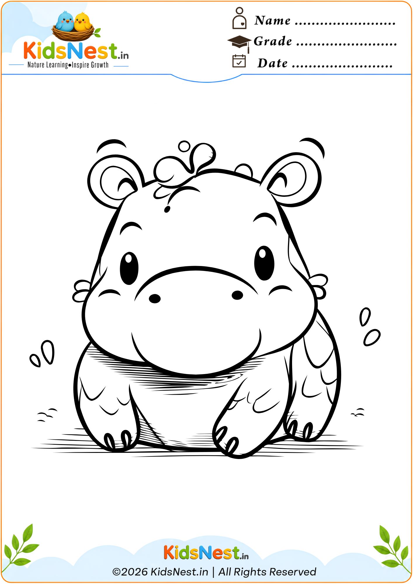Free Printable Hippo Coloring Page for Kids | Educational Fun